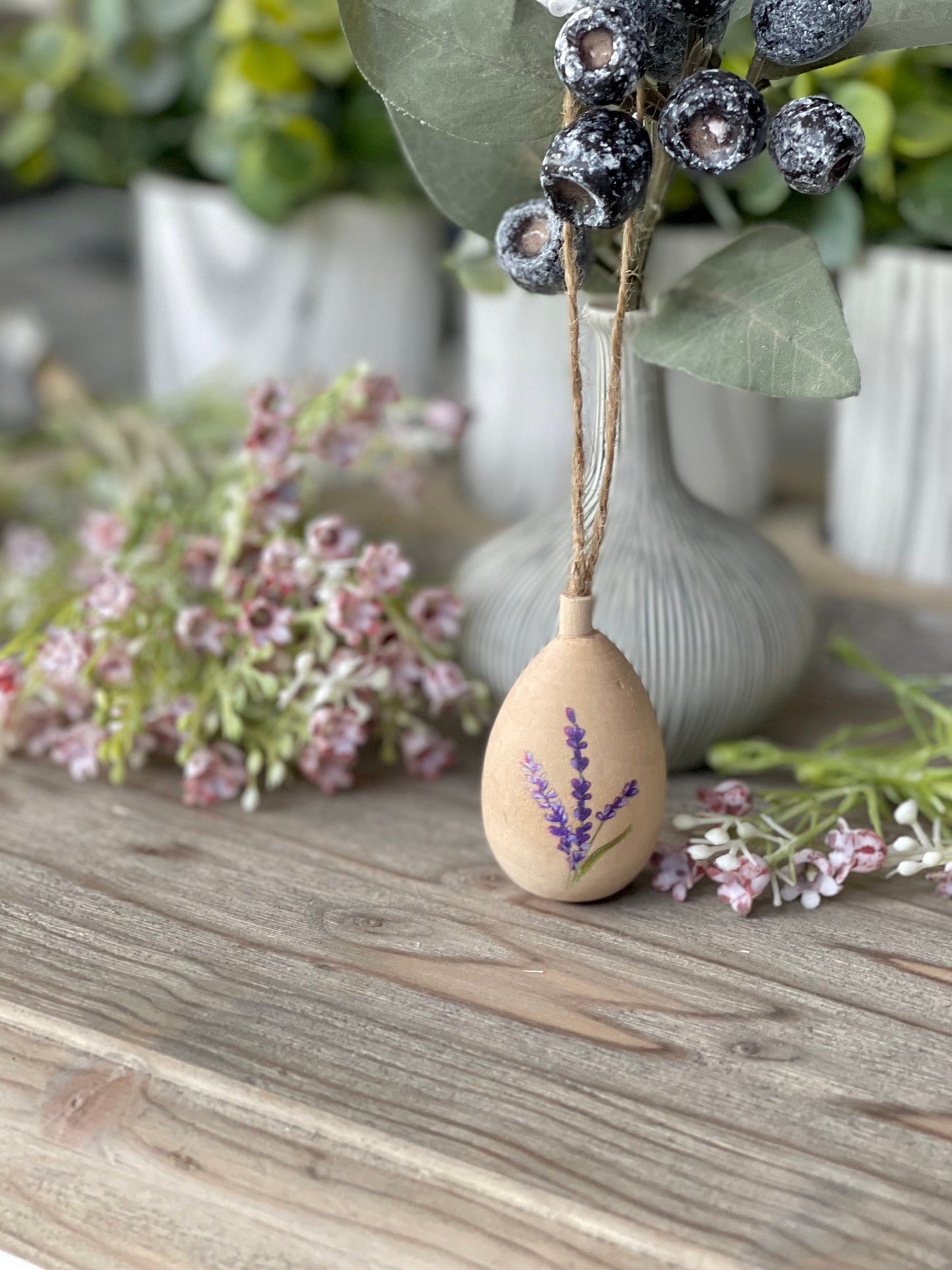 Gisela Graham Herb Painted Wood Easter Egg Decoration - Choice of 4 Eggs