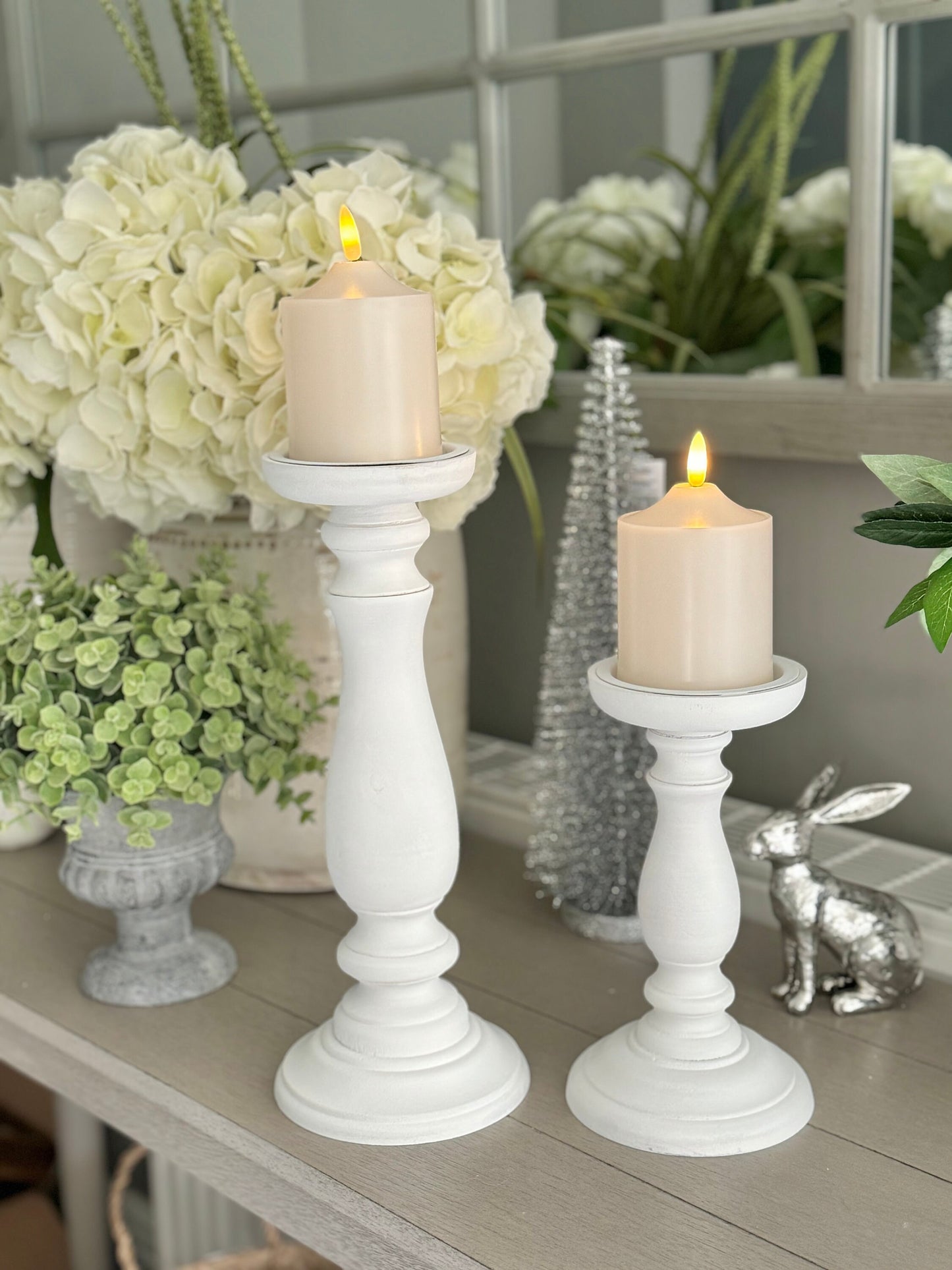 White Wooden Candlestick  - Available  in 2 sizes