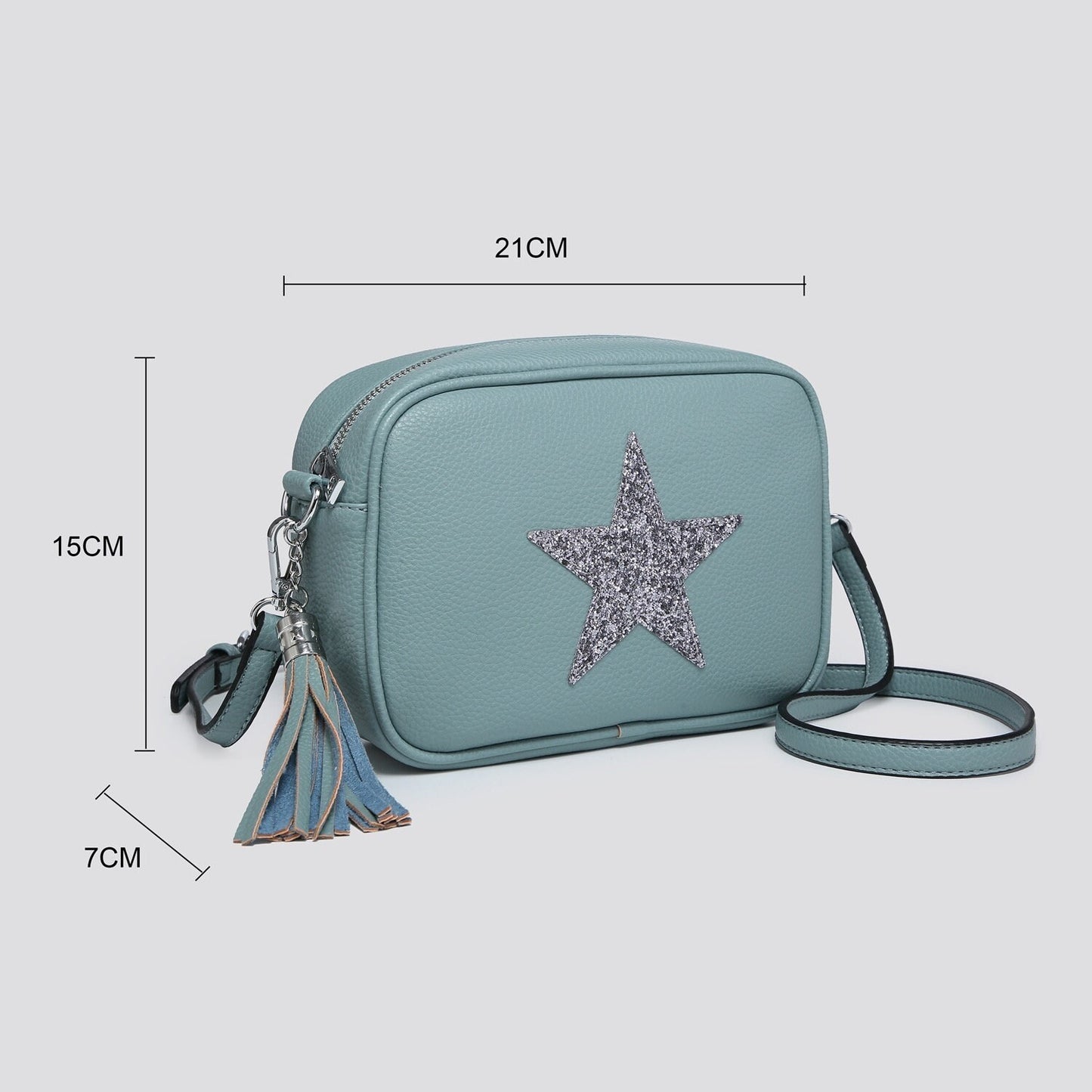 Cadet Blue Cross Body Handbag with Silver Star