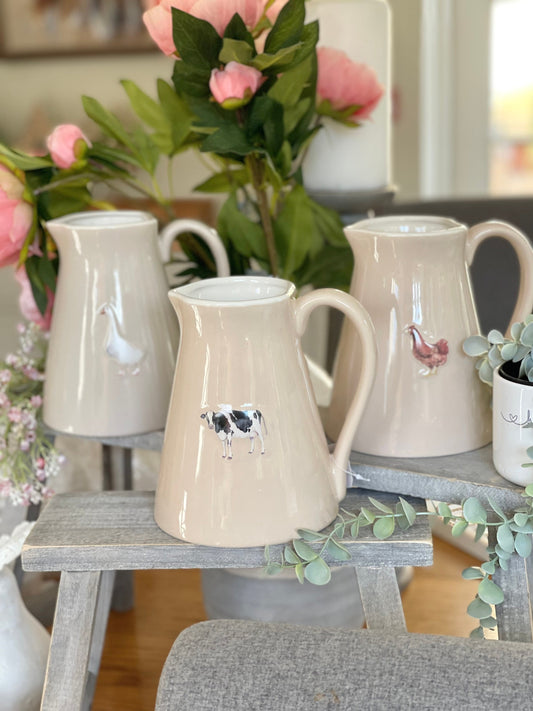 Stoneware Embossed Jug - Goose, Cow or Chicken