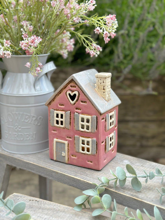 Traditional Pink Country Garden House Candle Holder