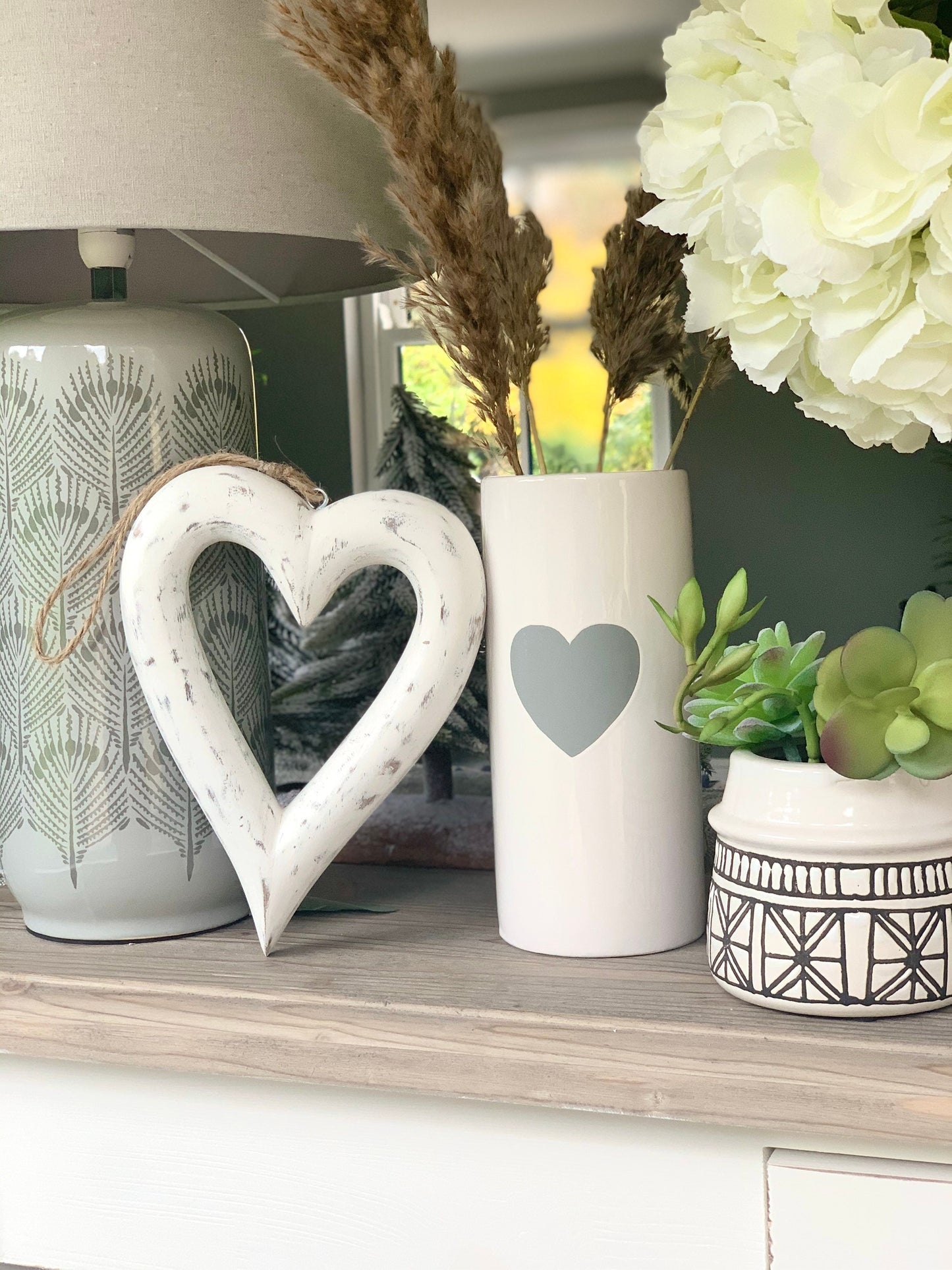 Hand carved distressed white mango wood heart