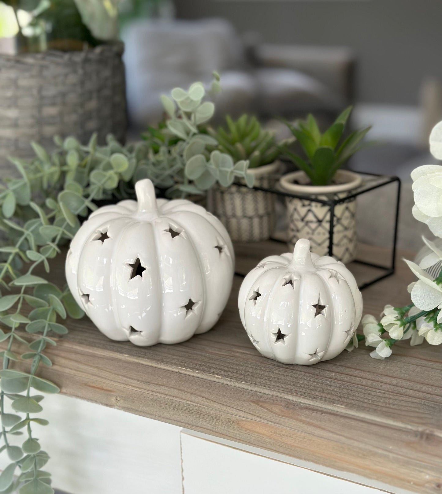 LED White Ceramic Pumpkins - Choice of 2 Sizes