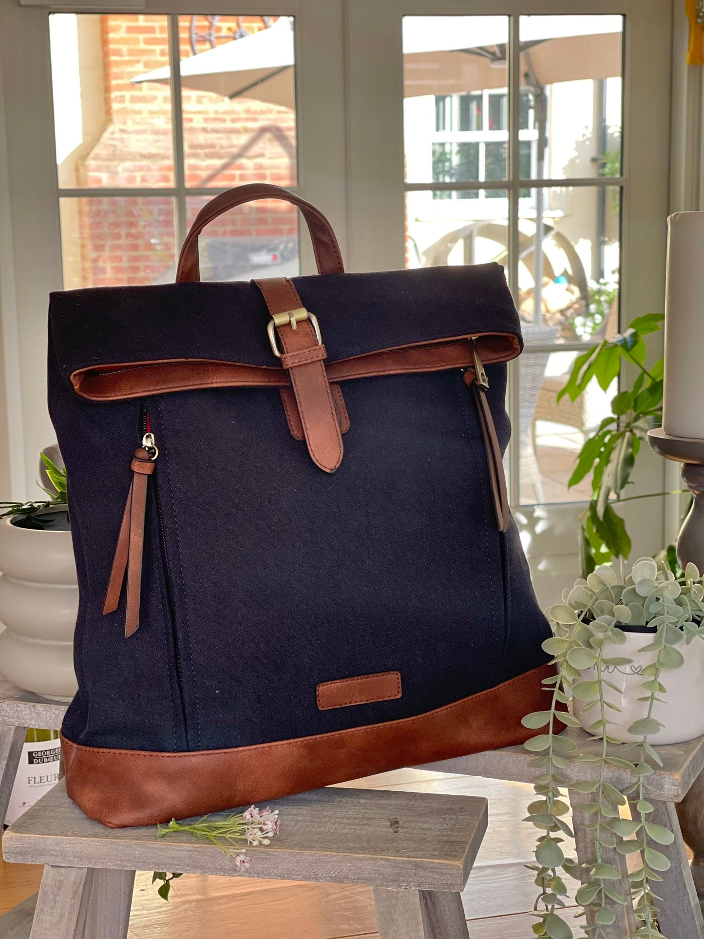 Navy Herringbone Rucksack/Backpack