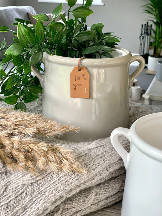 Medium Ceramic Pot with Tag - Grey 10cm
