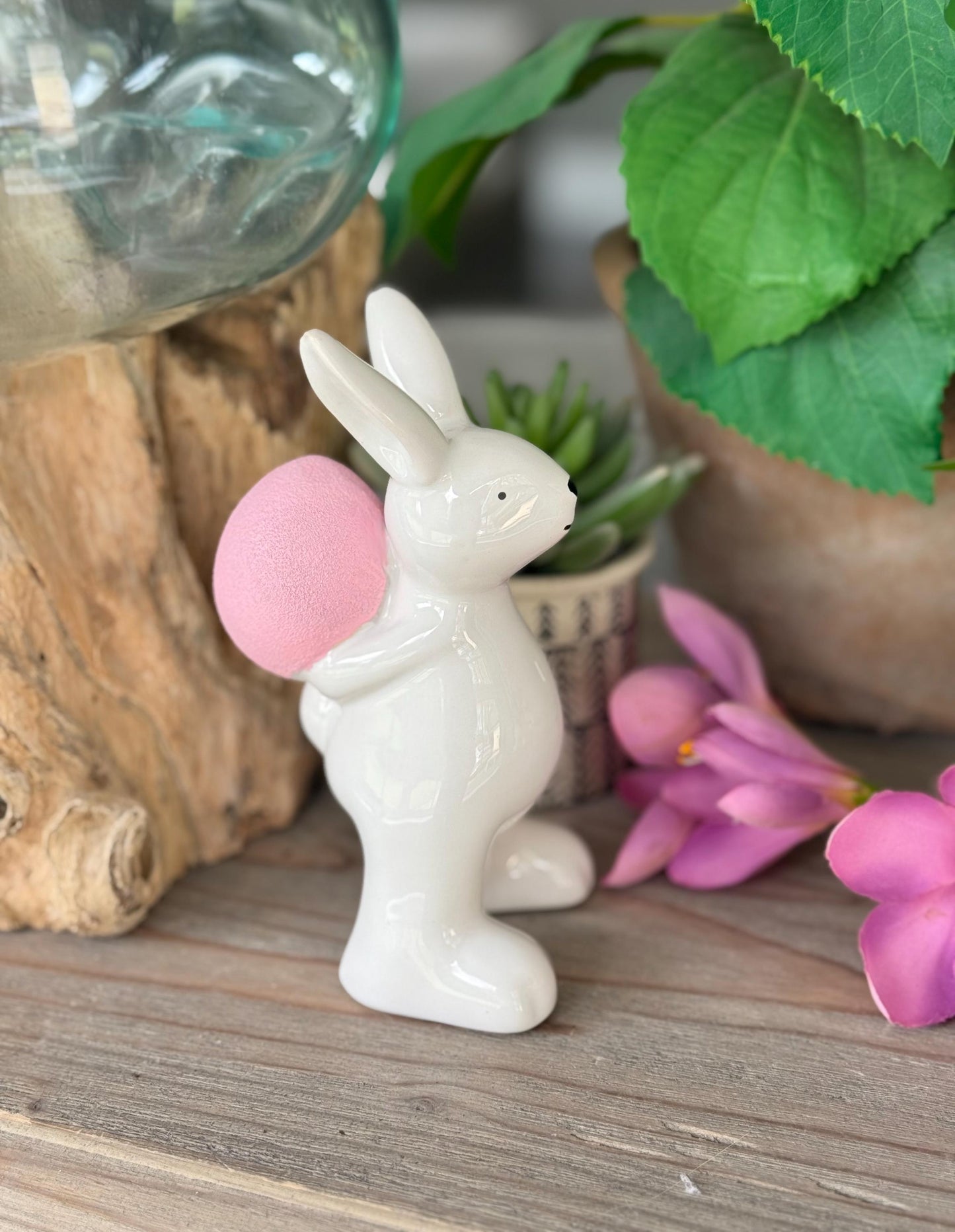 Ceramic White Glazed Bunny - Hand-painted Eggs available in 2 colours