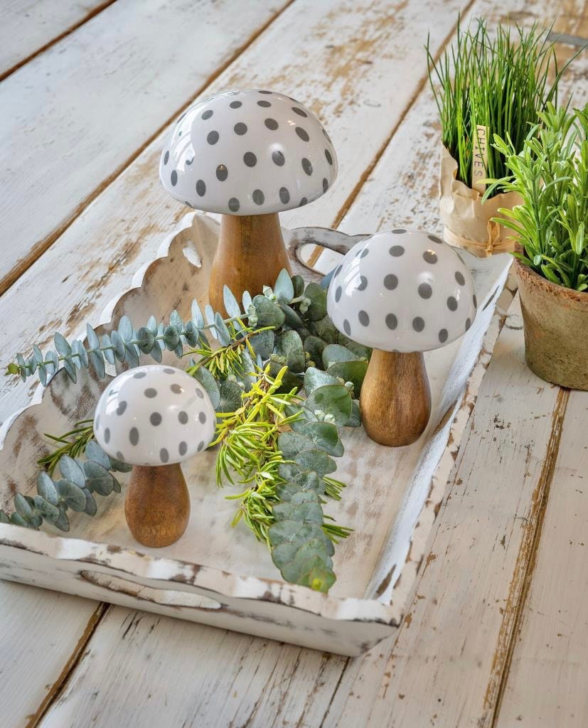 Chunky Mango Wood Polka Dot Mushrooms - Set of 3
