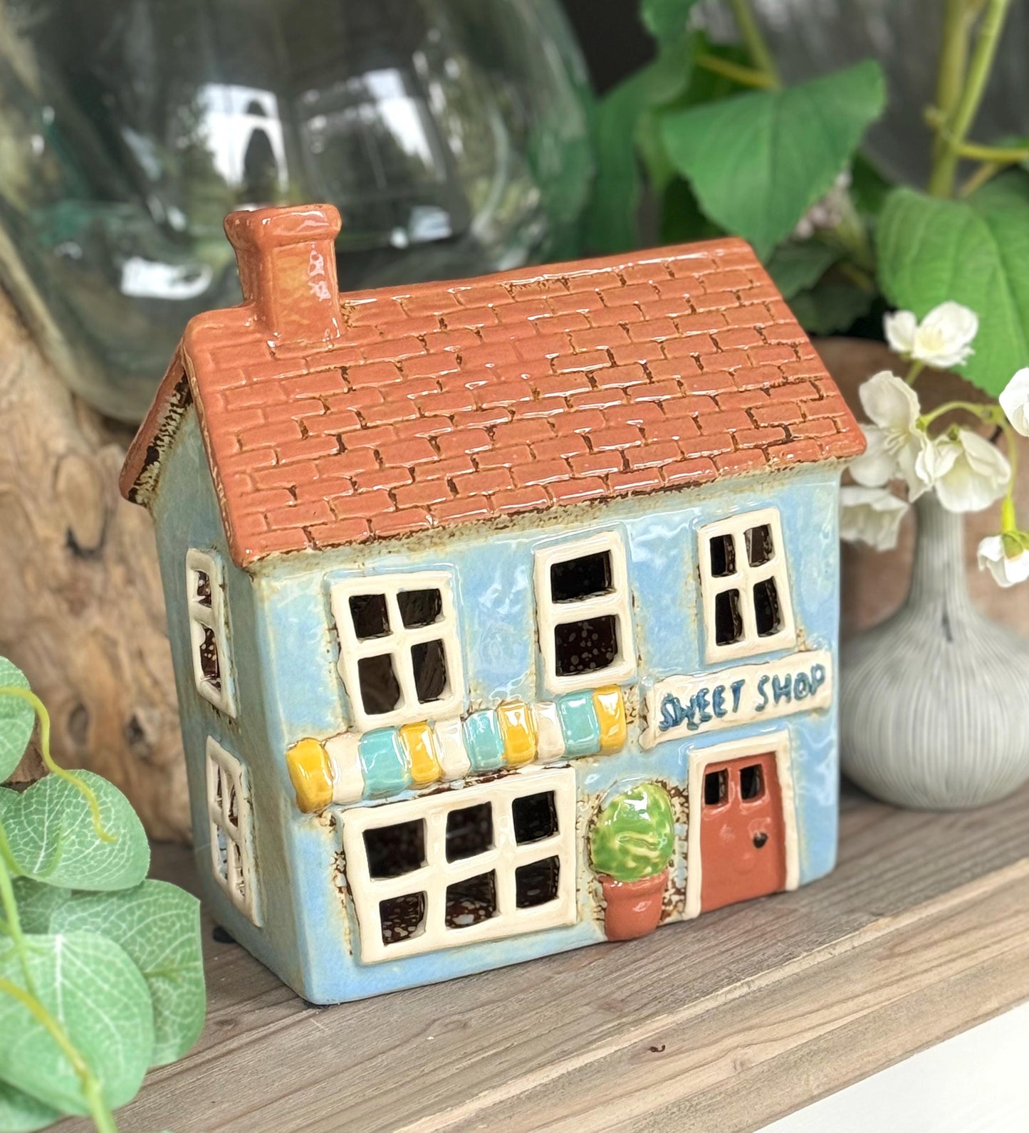 NEW! Blue Village Sweet Shop Ceramic Tealight House