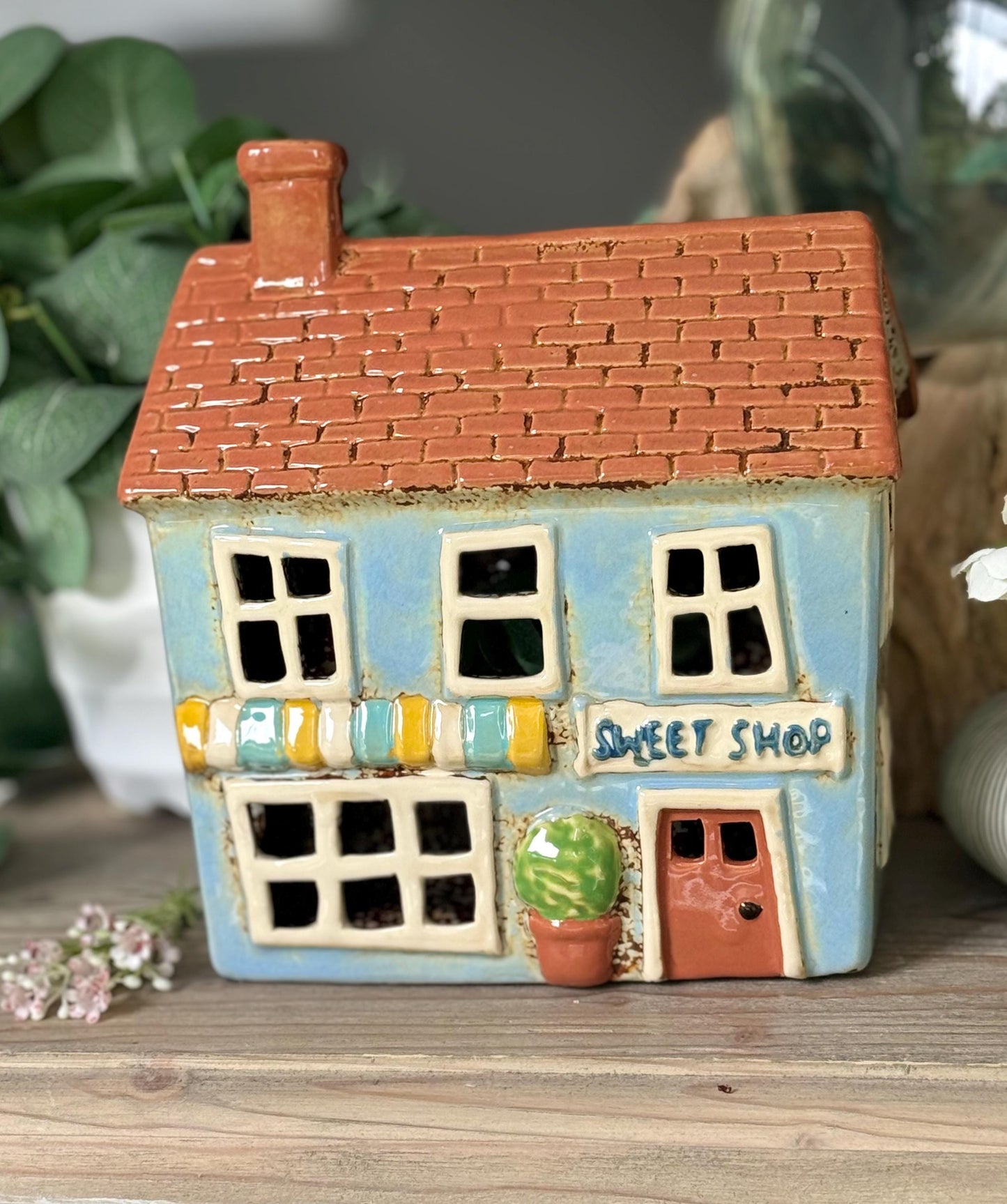 NEW! Blue Village Sweet Shop Ceramic Tealight House