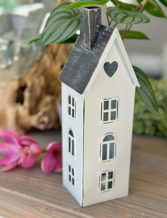 Tall White Metal Lantern House