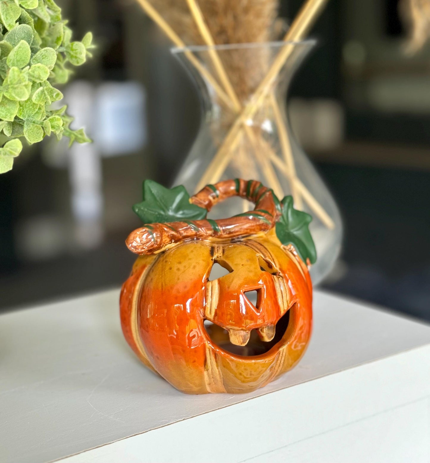 Glossy Ceramic Pumpkin Nite Lite Set