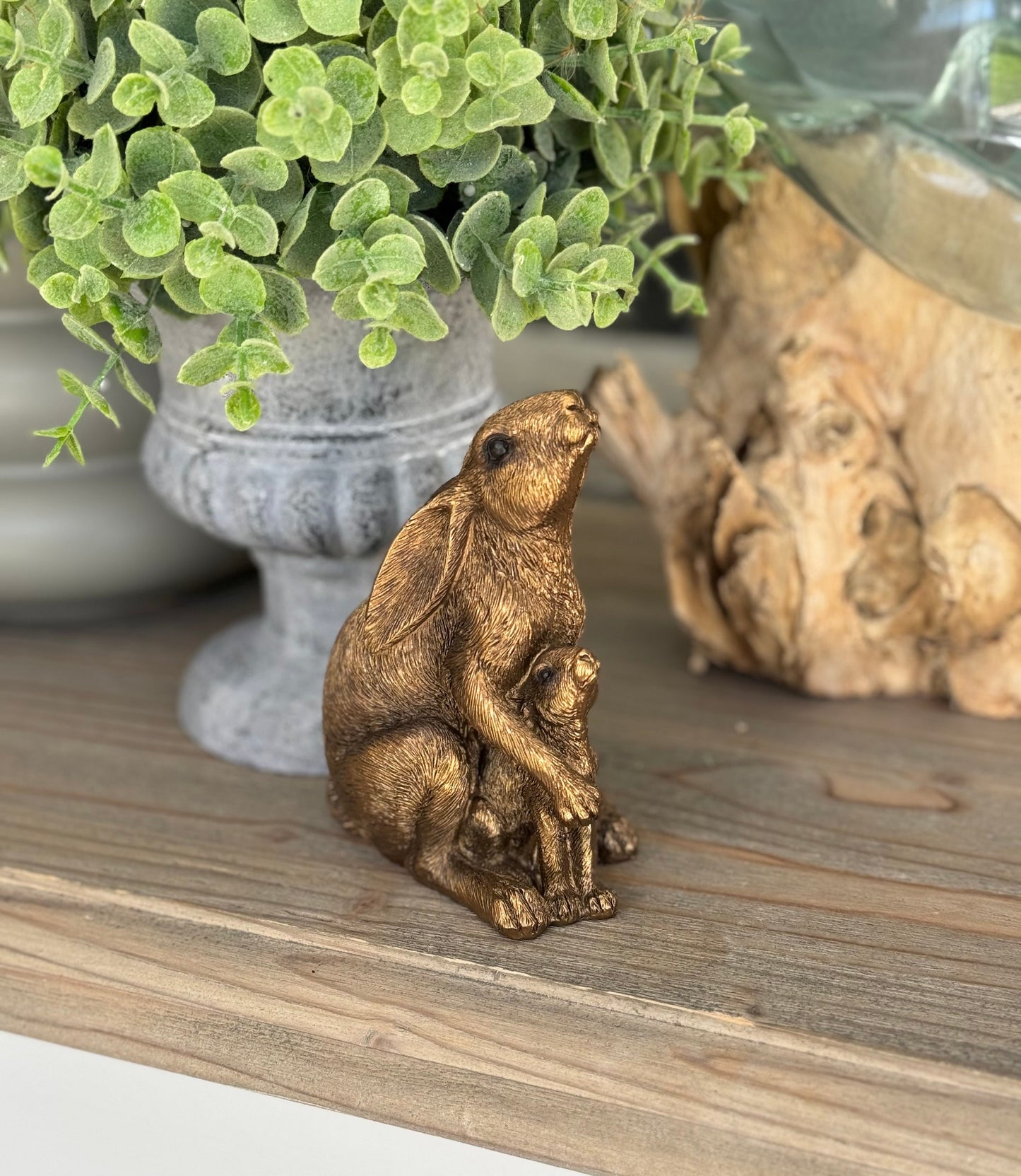 Bronzed Ornamental Sitting Hare & Baby