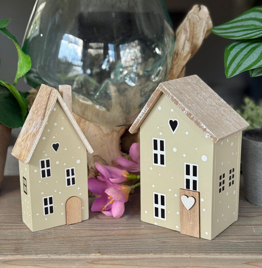 Sage Polka Dot Wooden Houses - Choice of 2 sizes