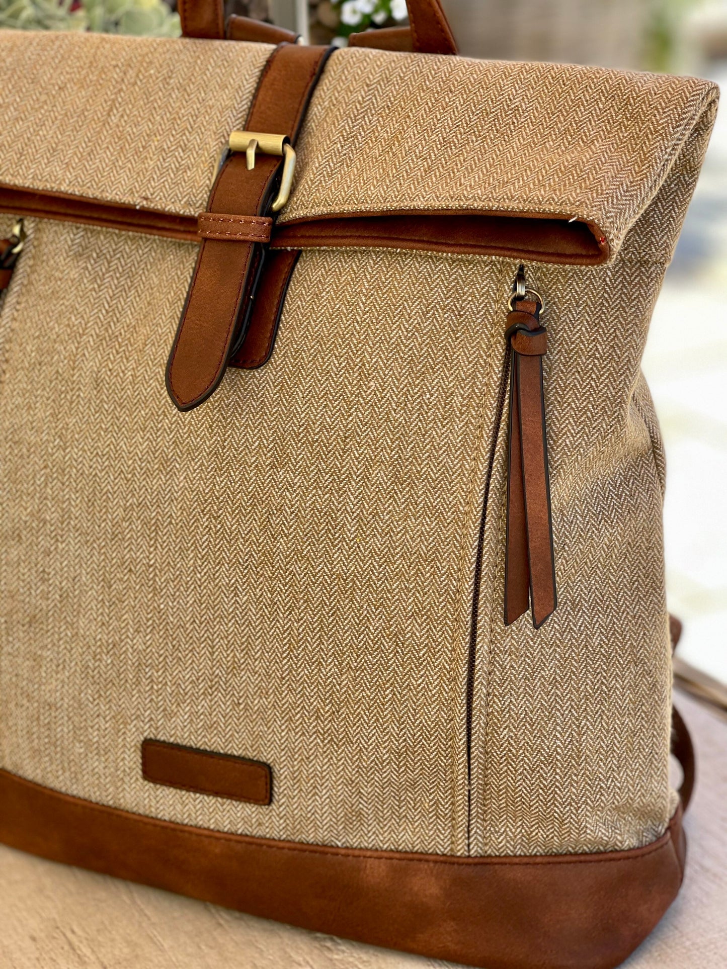 Camel/Taupe Herringbone Rucksack/Backpack