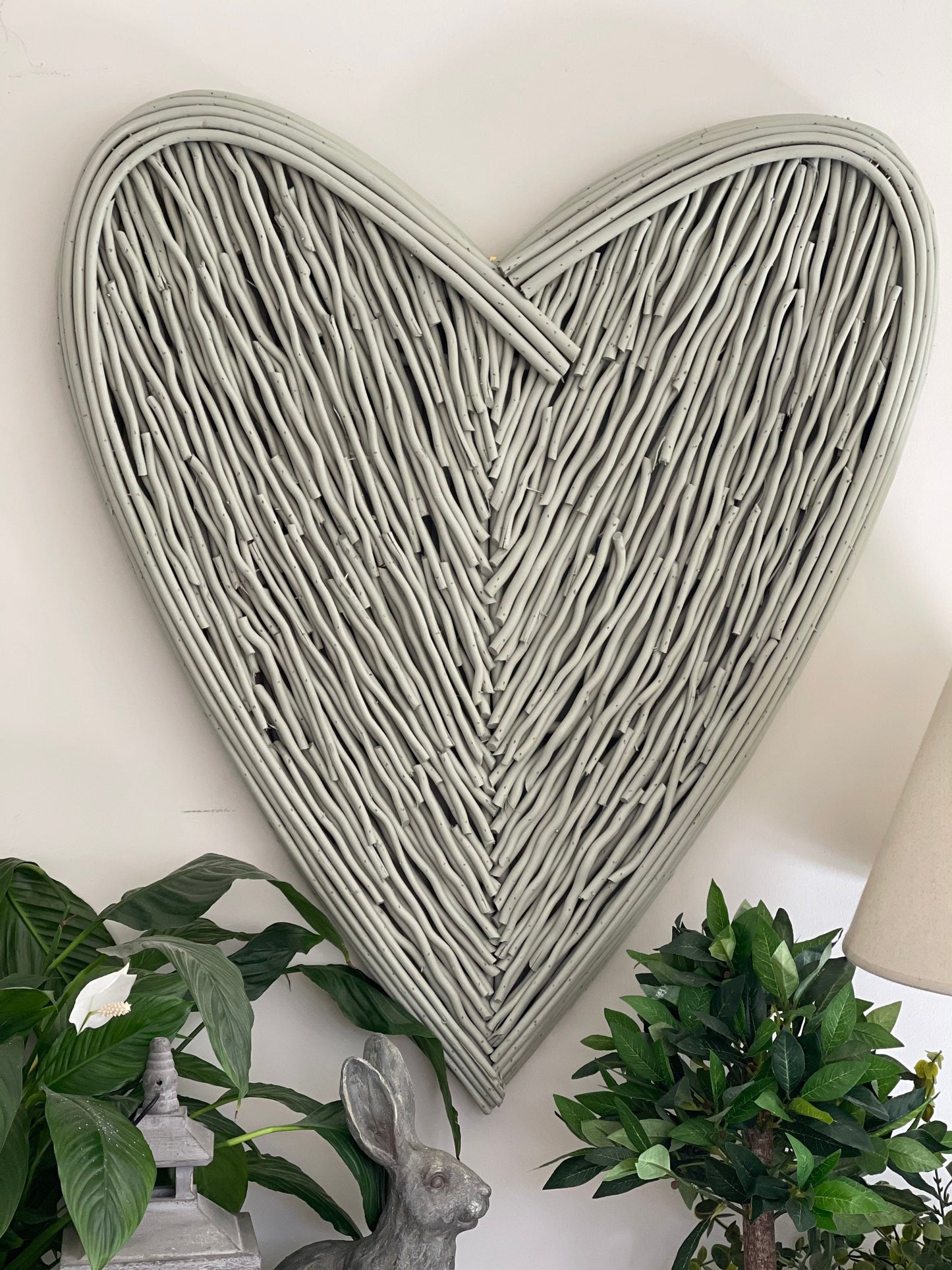 Hand Painted Large Country Sage Wicker Heart - 85cm