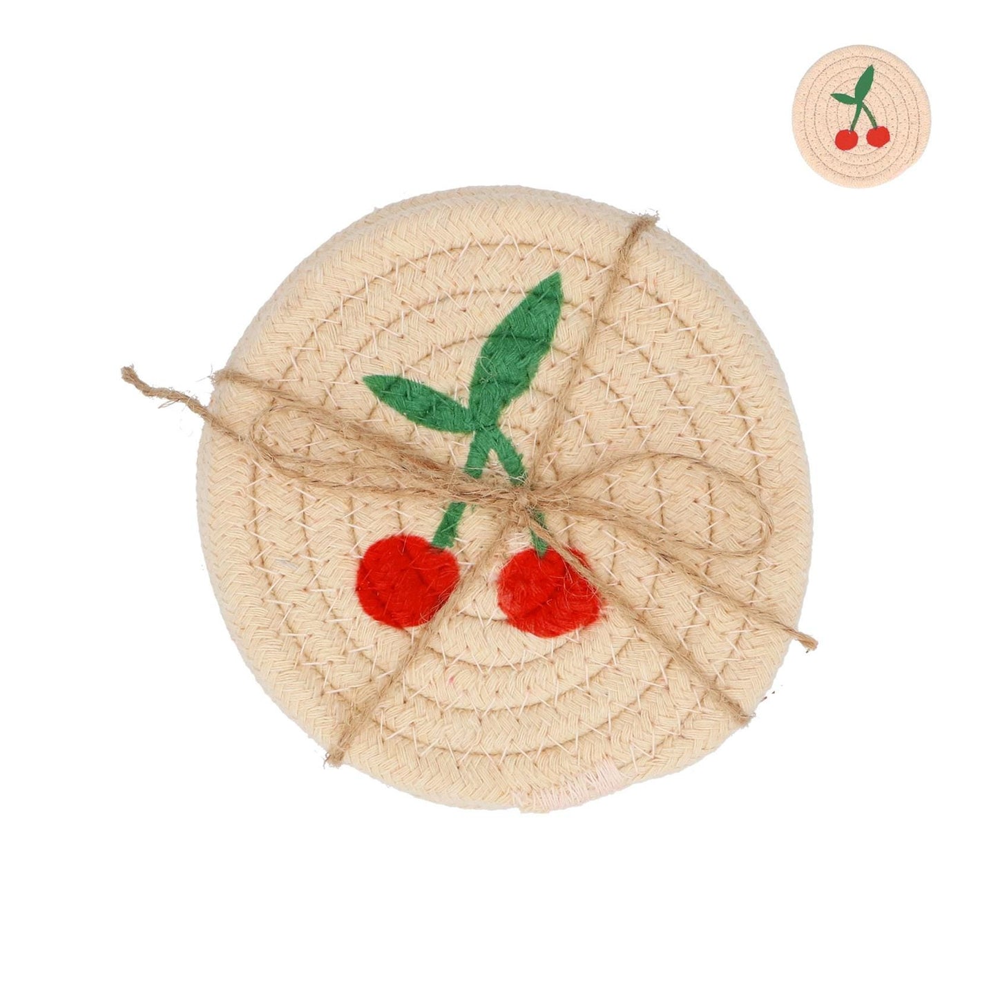 Fabric Round Coaster with Cherries