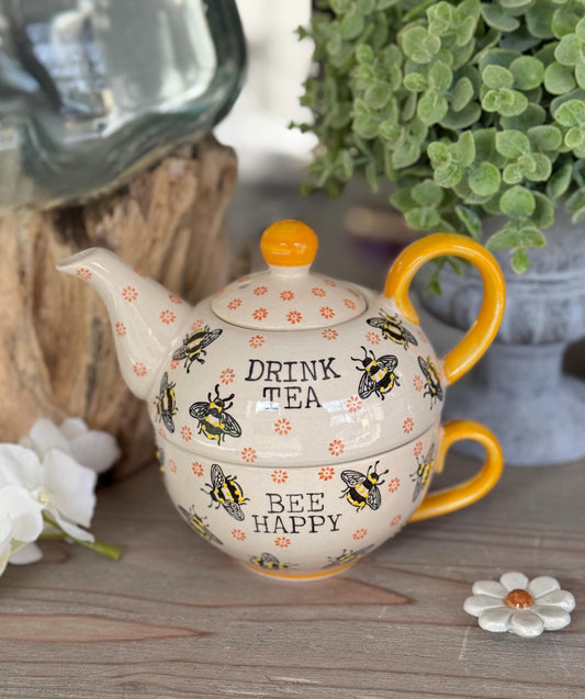 Bee Happy Tea for One Teapot and Cup Set