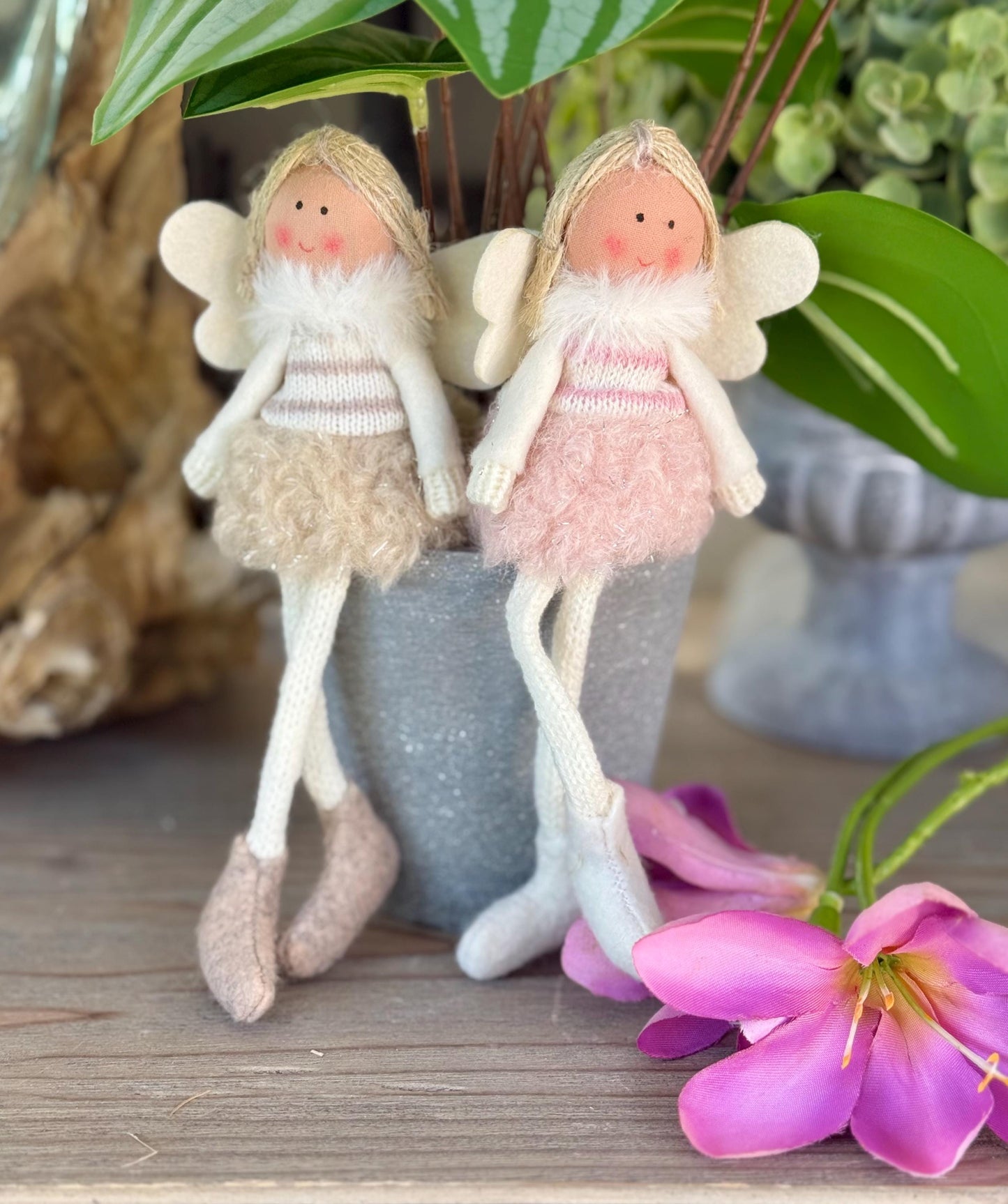 Soft Sitting Fairies with Boucle Skirt and Wings  - Available in 2 colours