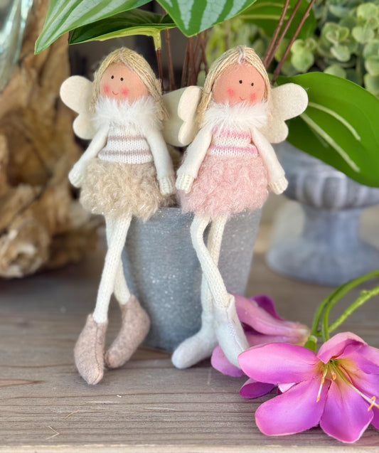 Soft Sitting Fairies with Boucle Skirt and Wings  - Available in 2 colours