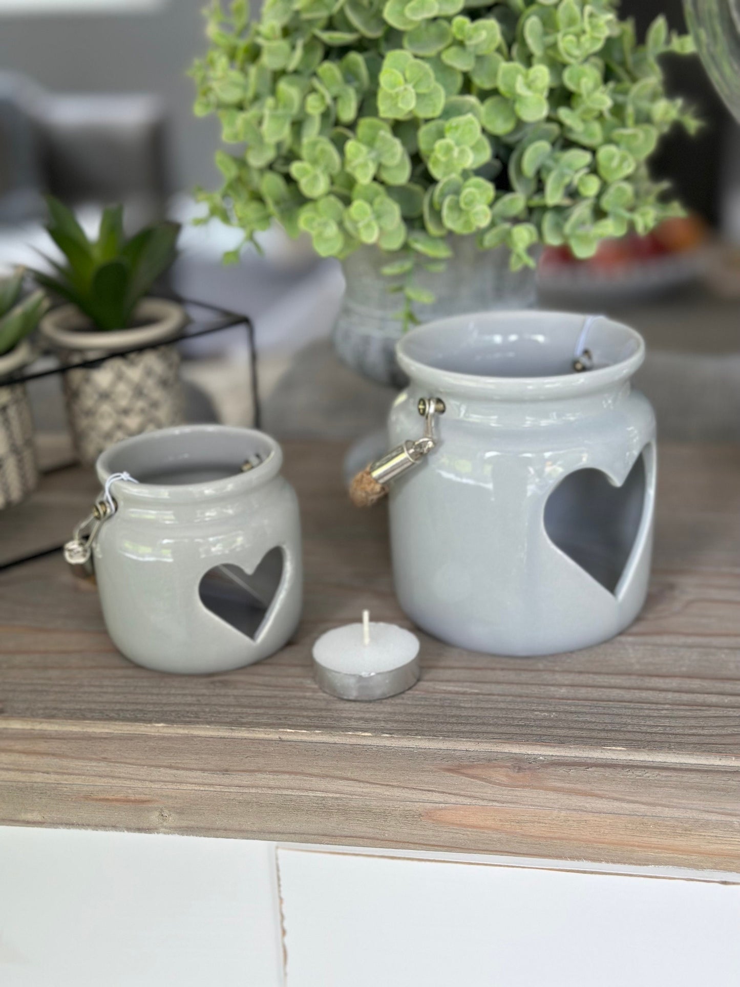 Grey Heart Lantern/ Tealights - 2 Sizes Available