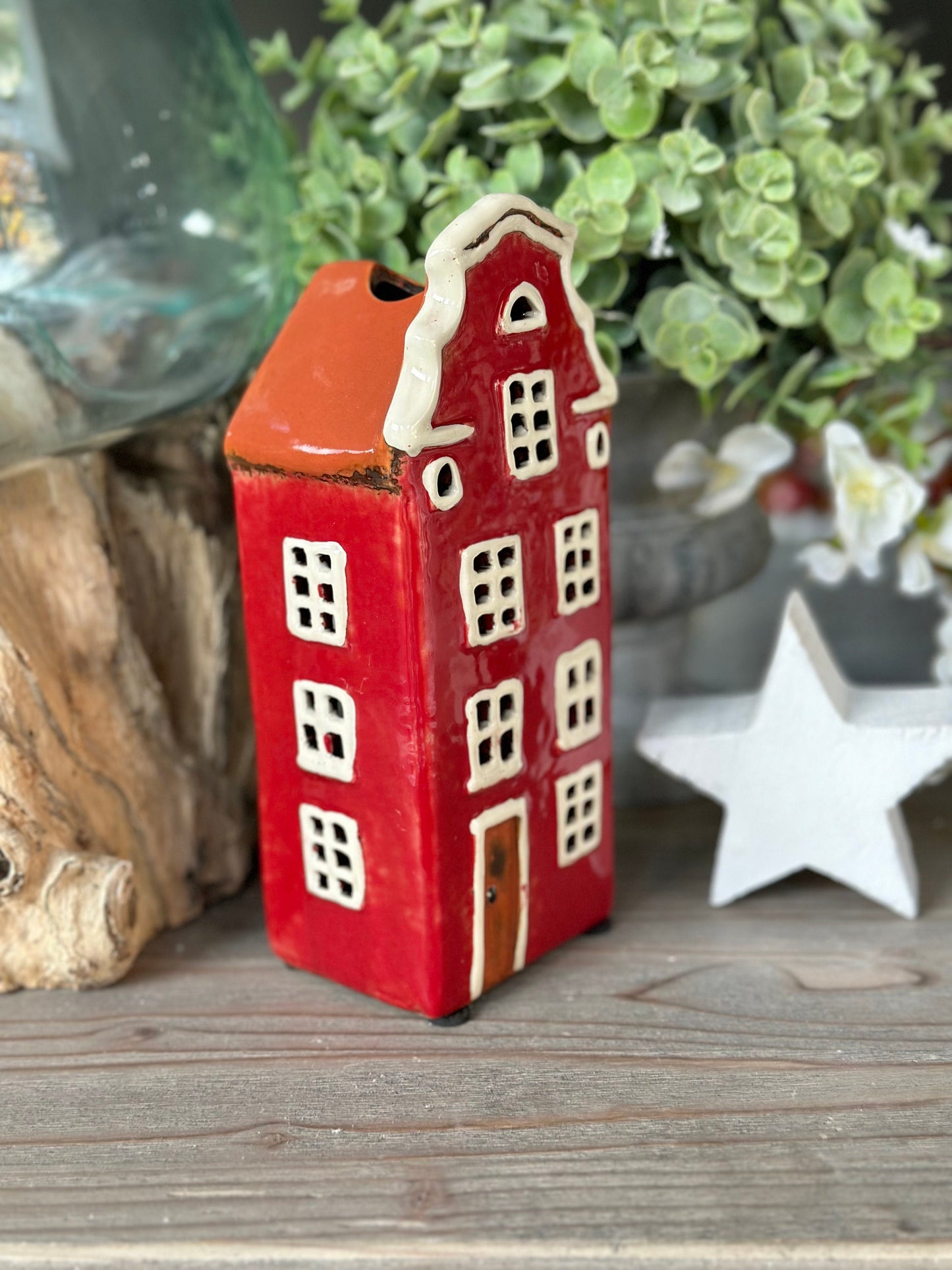 Red Ceramic House /Cottage Candle Holder