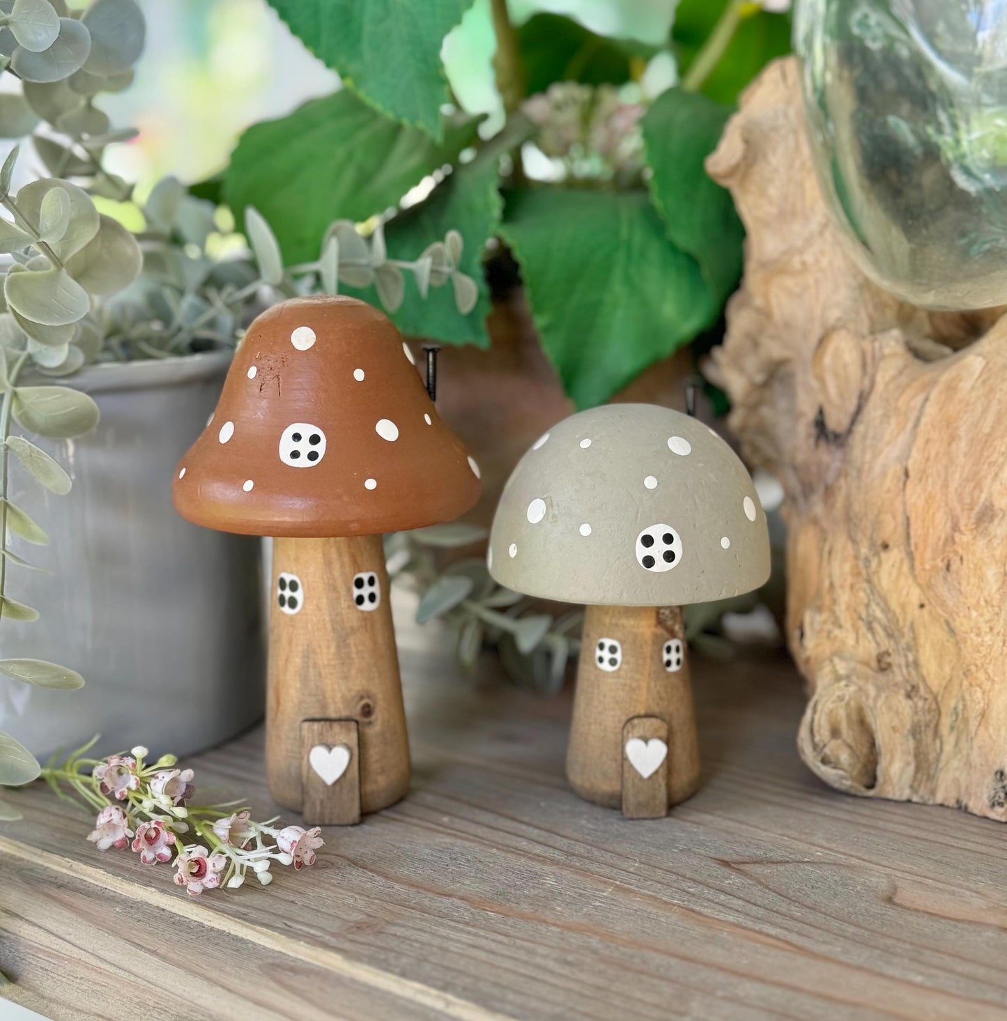 Wooden Polka Dot Mushroom House - Choice of 2 Colours