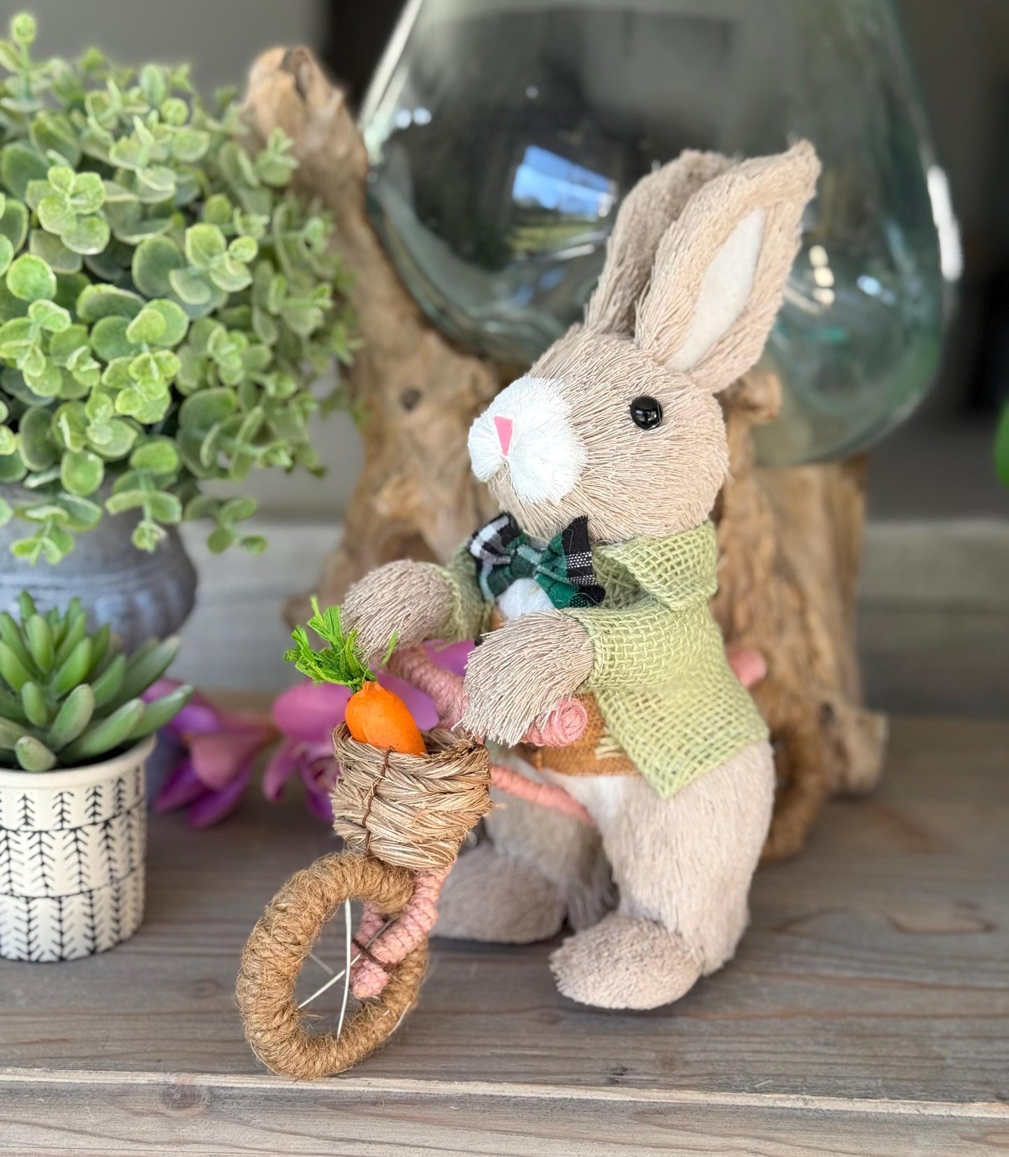 Bristle Bunny on a Bicycle and Wicker Basket