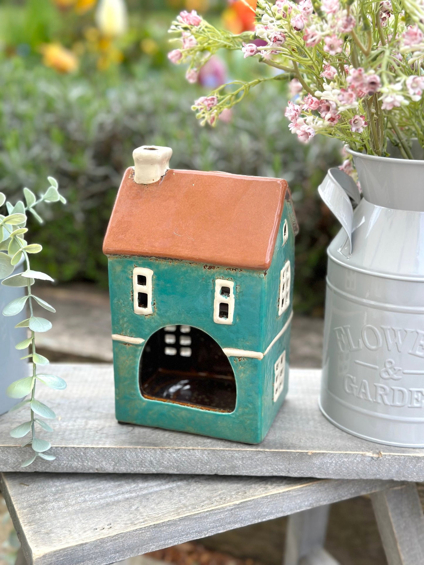 Turquoise Ceramic House/Cottage Candle Holder