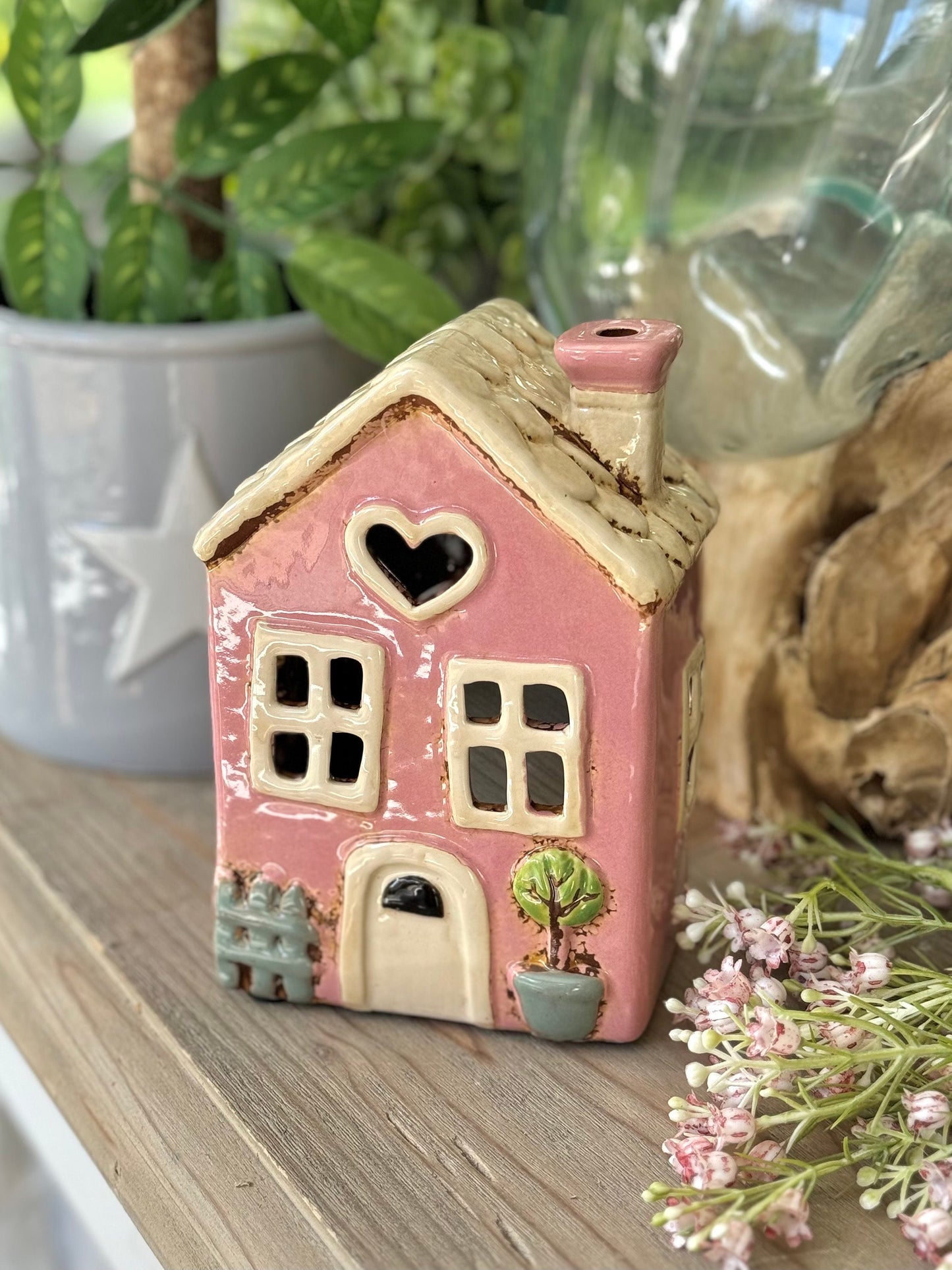 NEW! Pink Garden Heart Tealight House
