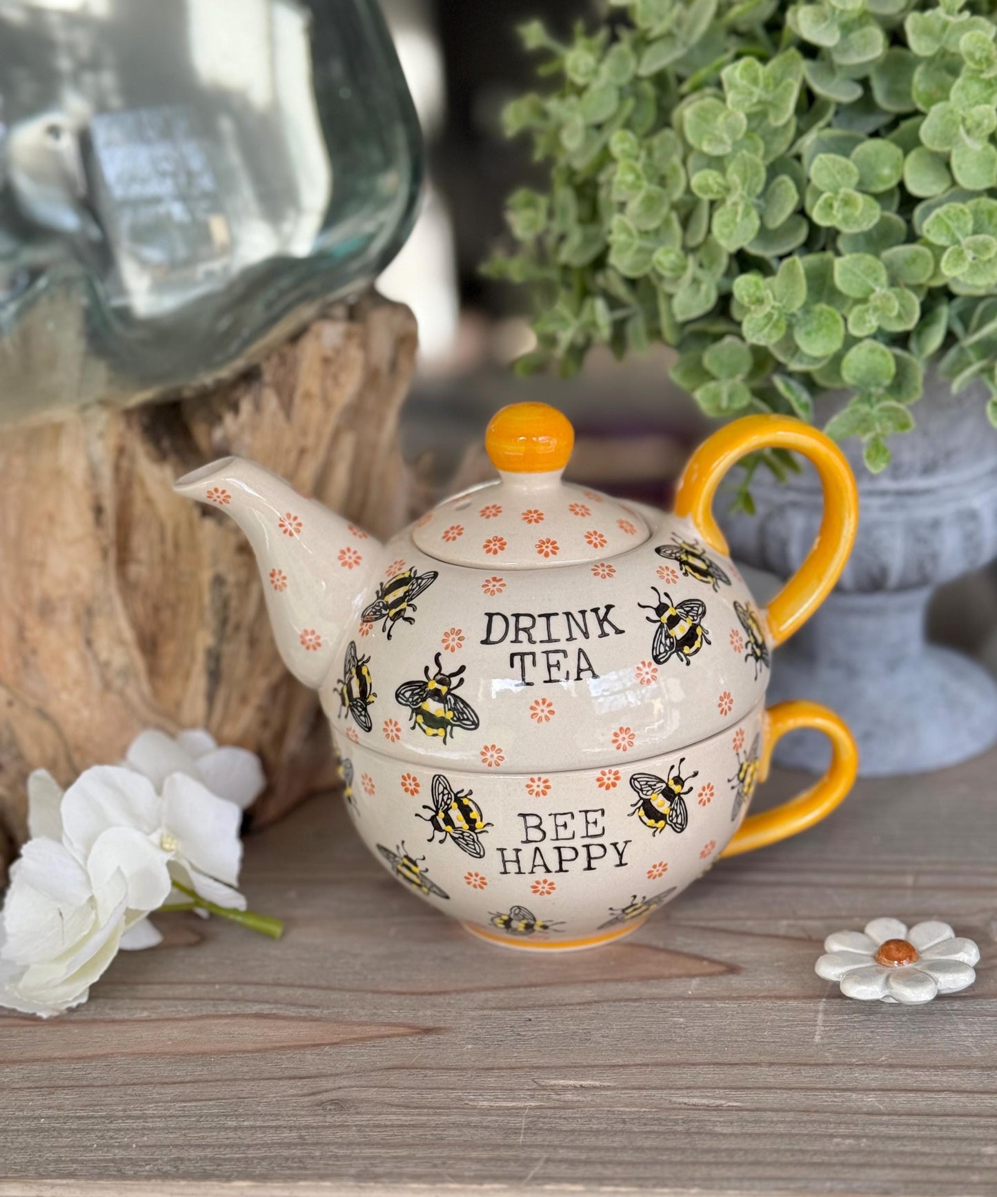 Bee Happy Tea for One Teapot and Cup Set