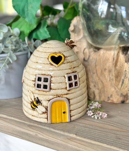 Ceramic Cream Beehive Candle Holder