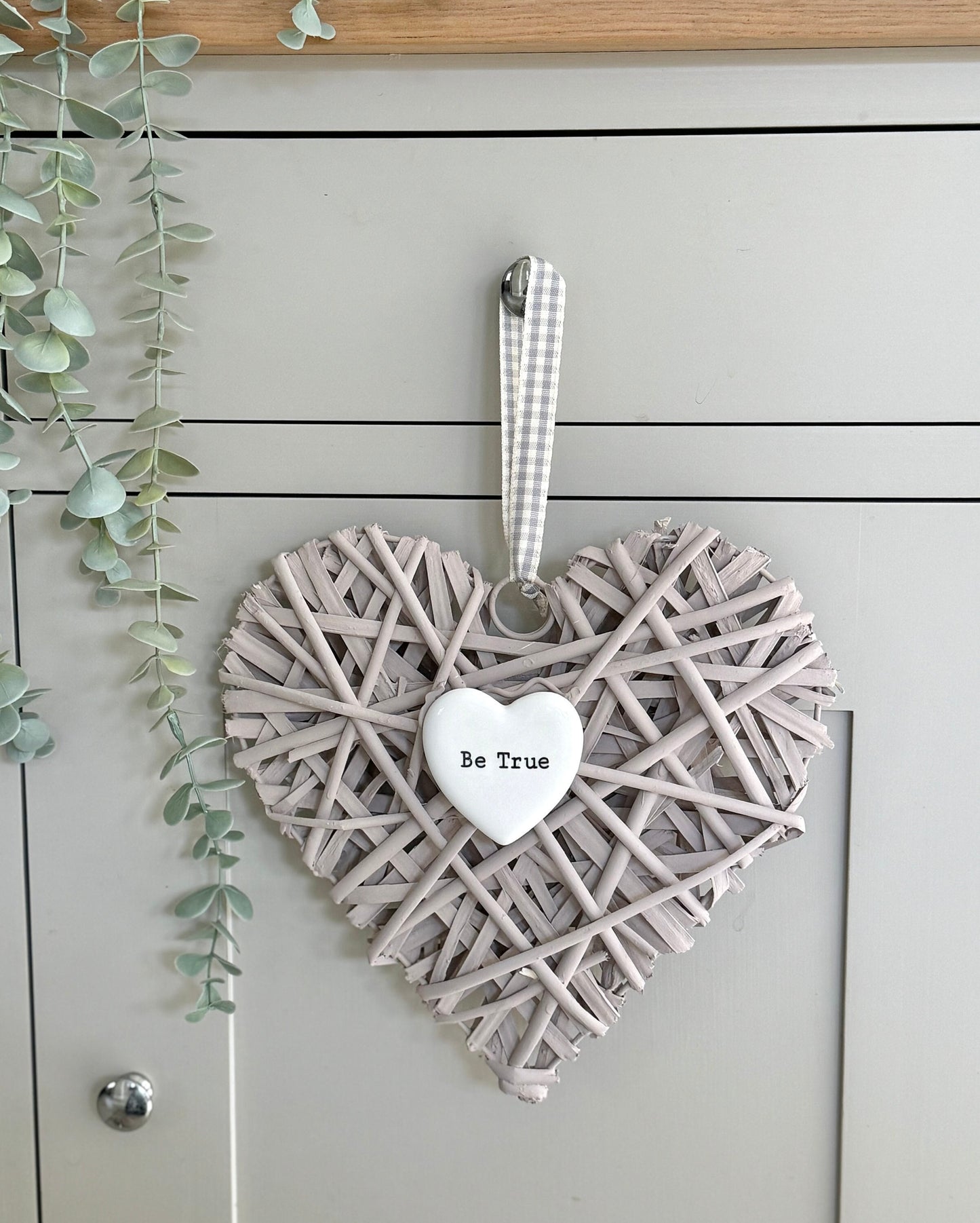 Taupe Wicker Heart Hanger - Be True