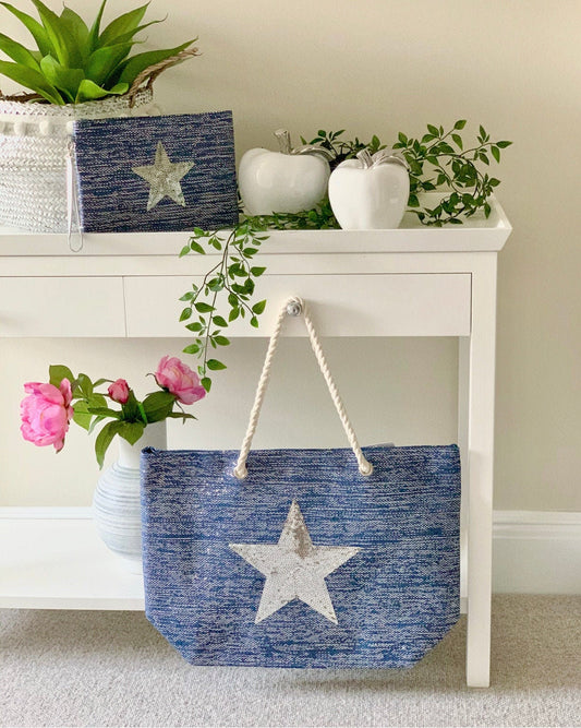 Blue/Silver Star Shopping Bag