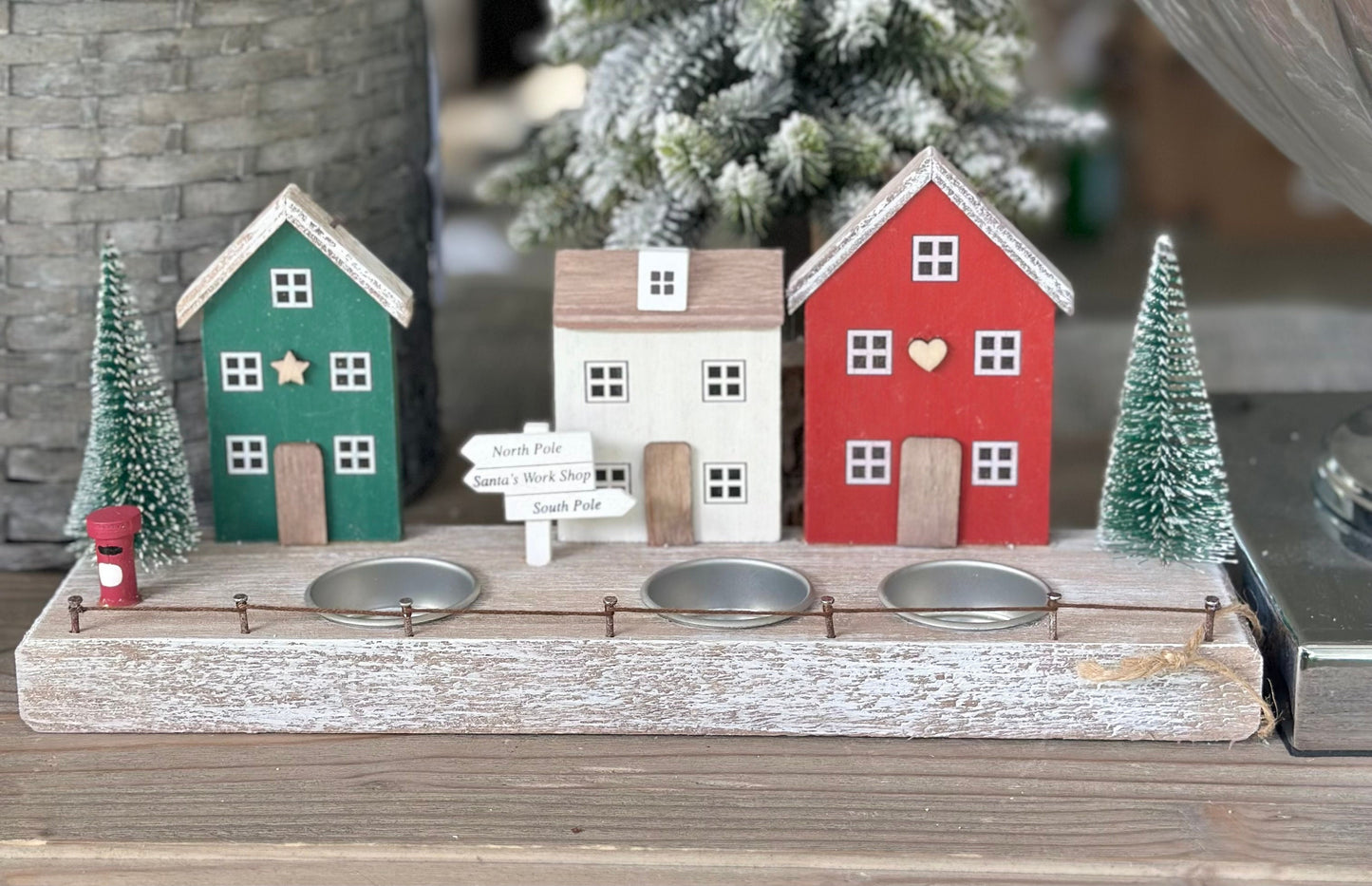 Nordic Red House Scene Tea Light Holder