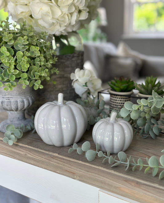 Grey Ceramic Pumpkins - Choice of 2 Sizes