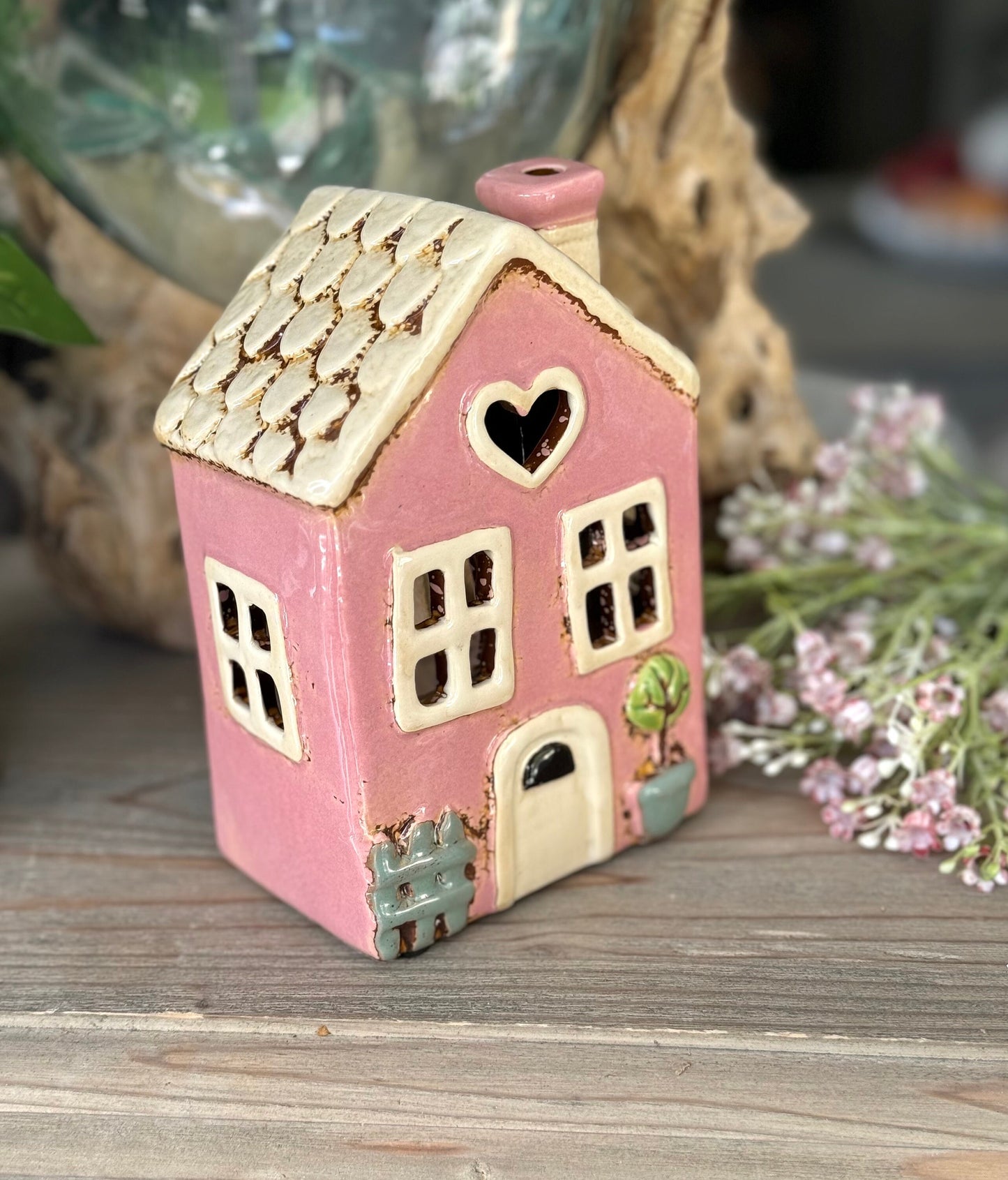 NEW! Pink Garden Heart Tealight House