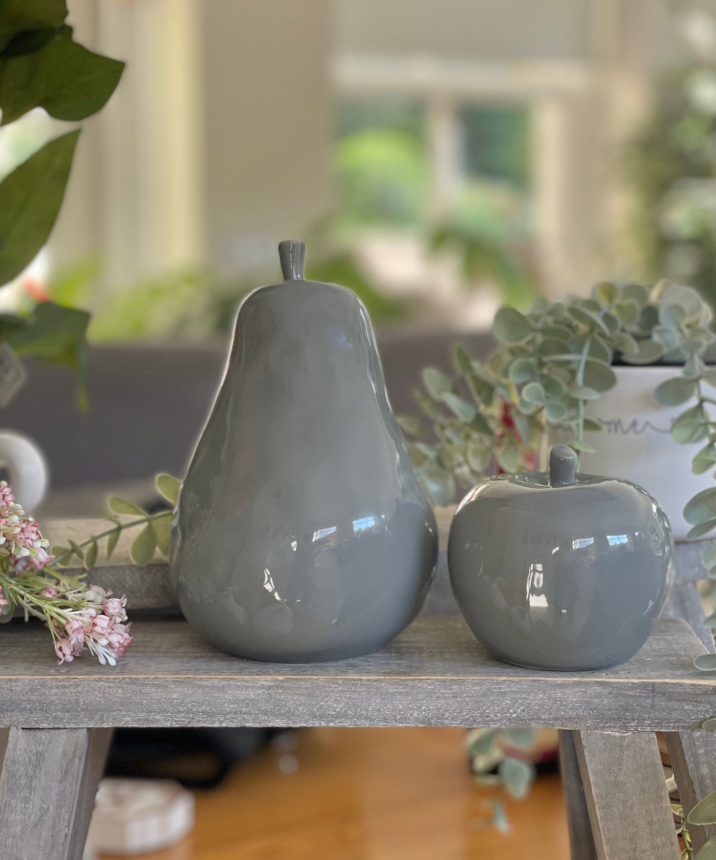 Grey Glazed Apple and Pear Ornament