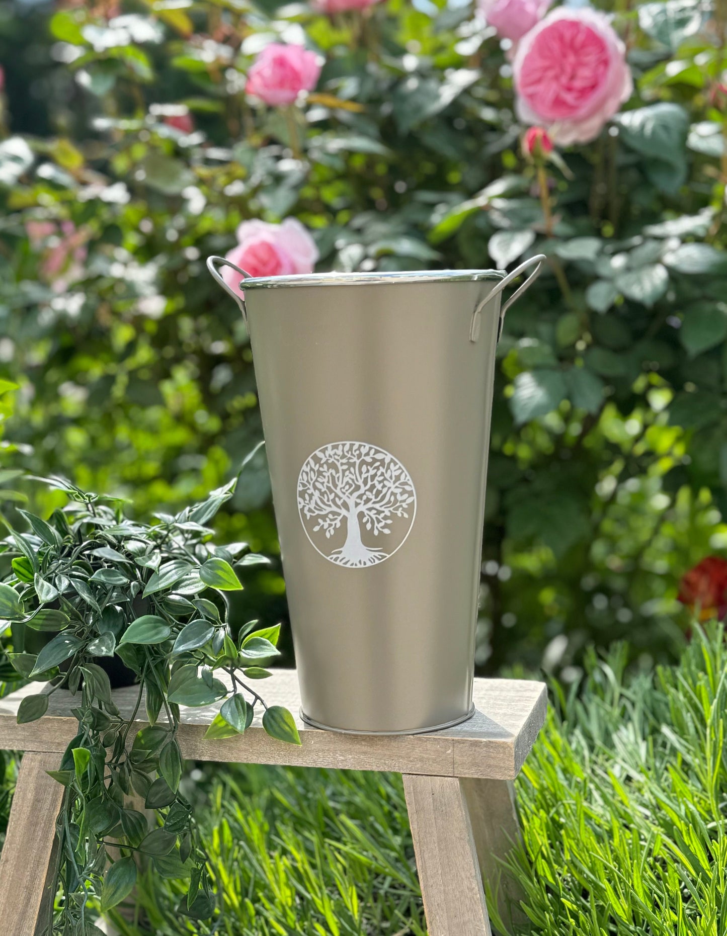 Tall Vintage Bucket Planter With Handle - 3 colours