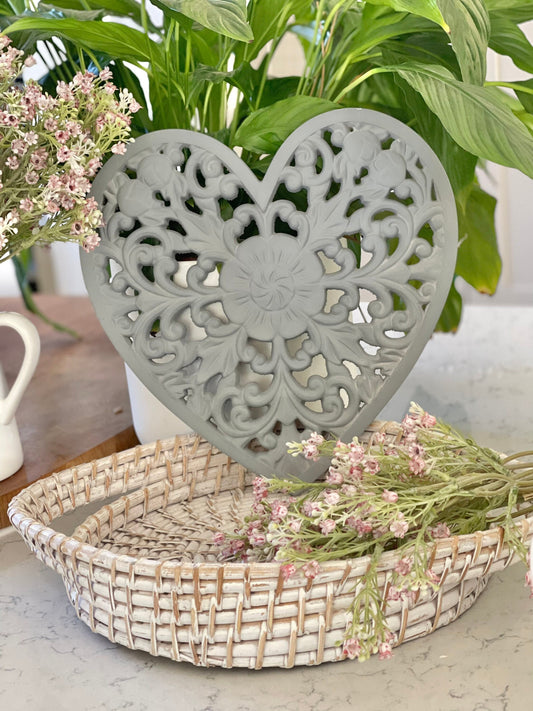 Hand Painted Grey Carved Heart