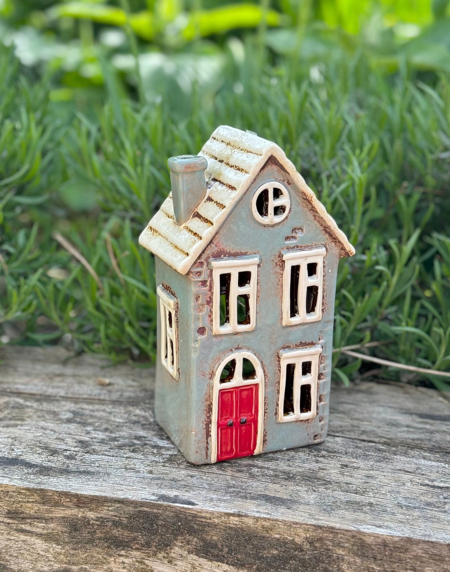 Duck Egg Traditional Village House /Cottage Candle Holder