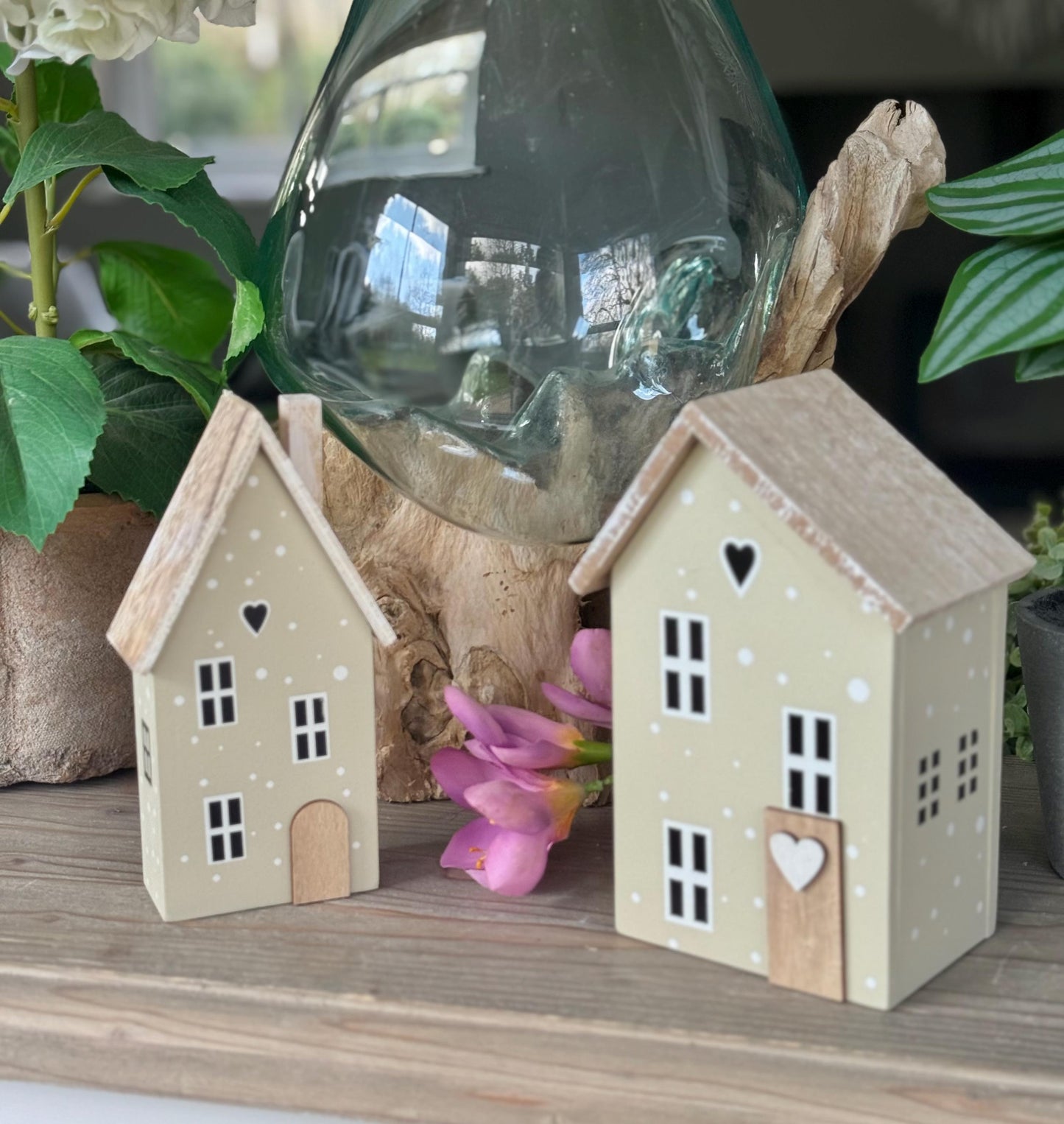 Sage Polka Dot Wooden Houses - Choice of 2 sizes