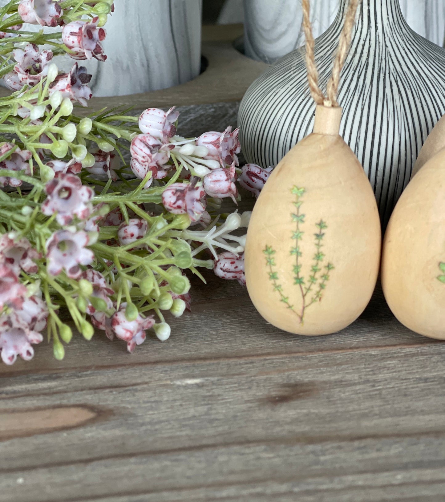 Gisela Graham Herb Painted Wood Easter Egg Decoration - Choice of 4 Eggs