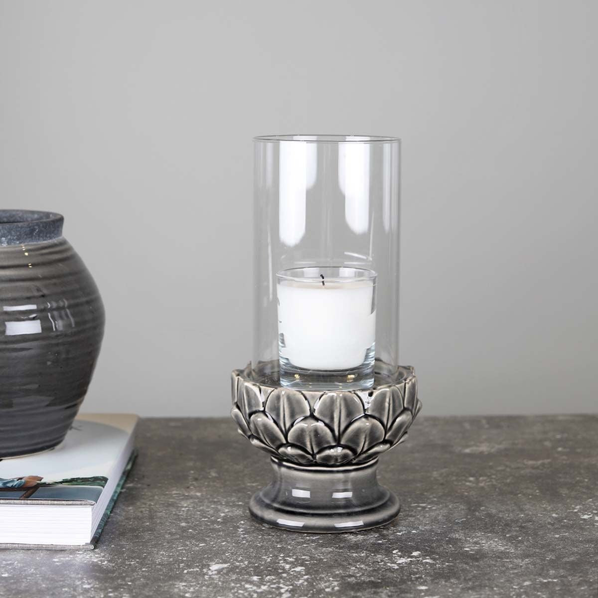 Dark Grey Ceramic Glass Hurricane