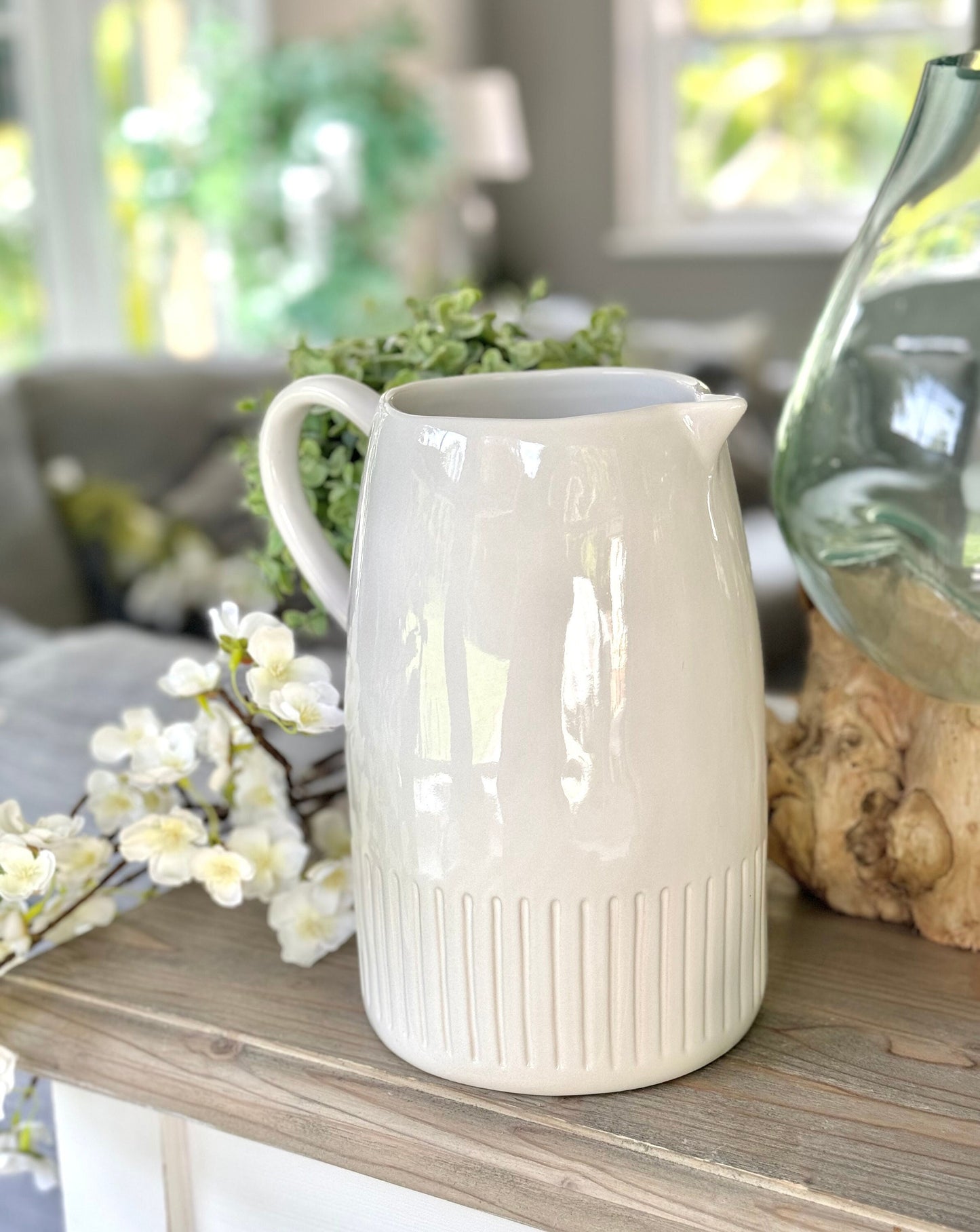 White Ridged Porcelain Jug