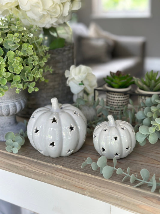 LED Grey Ceramic Pumpkins - Choice of 2 Sizes