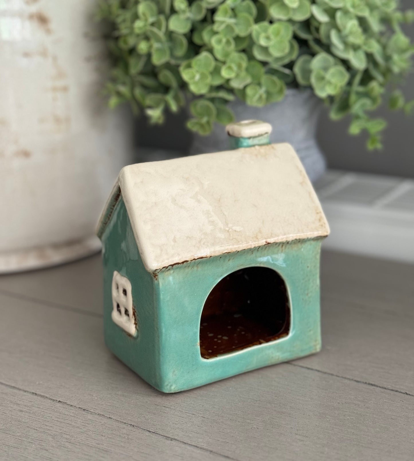 Teal Country Garden House Candle Holder