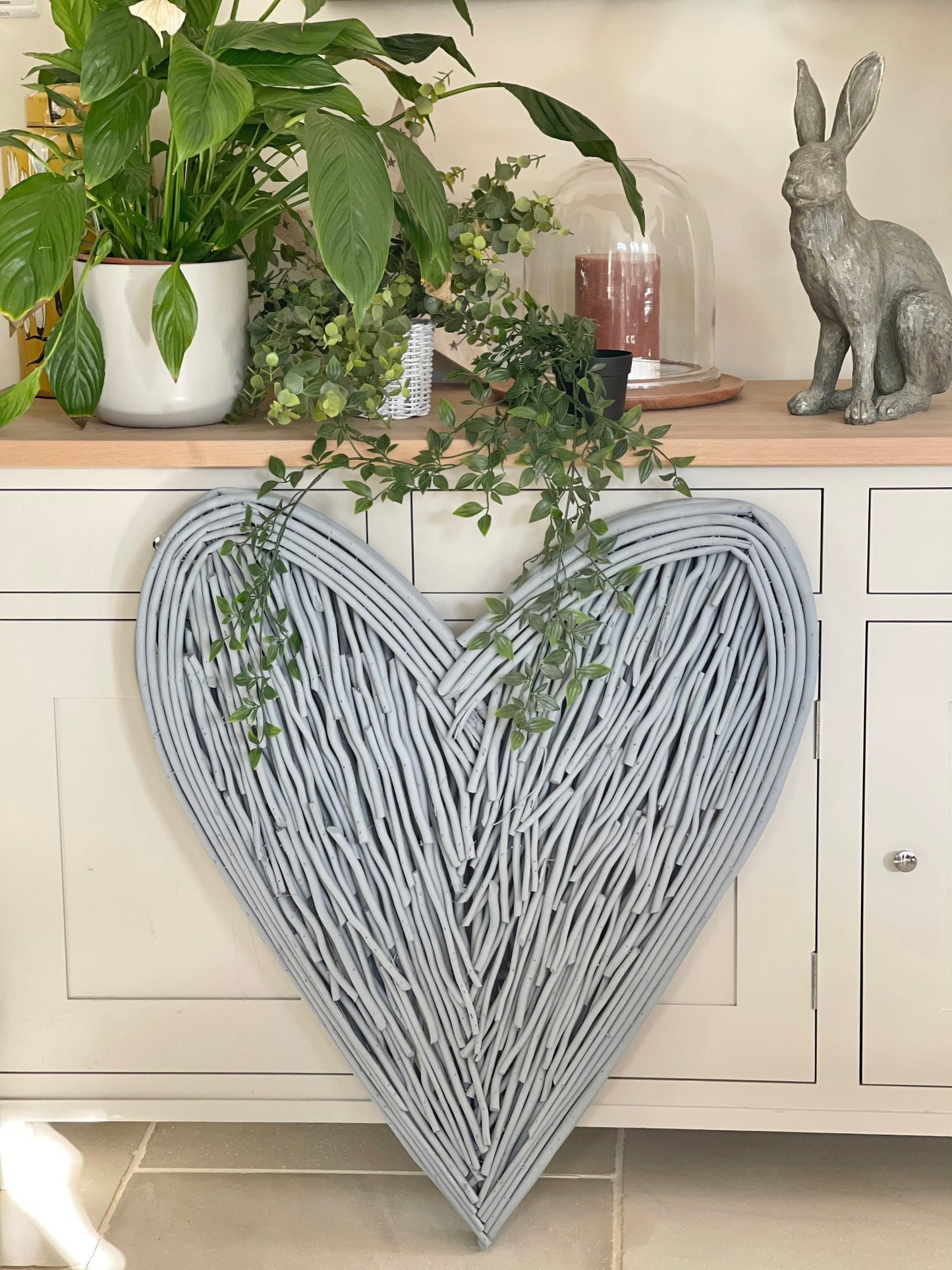 Large Grey Wicker Heart- 85cm