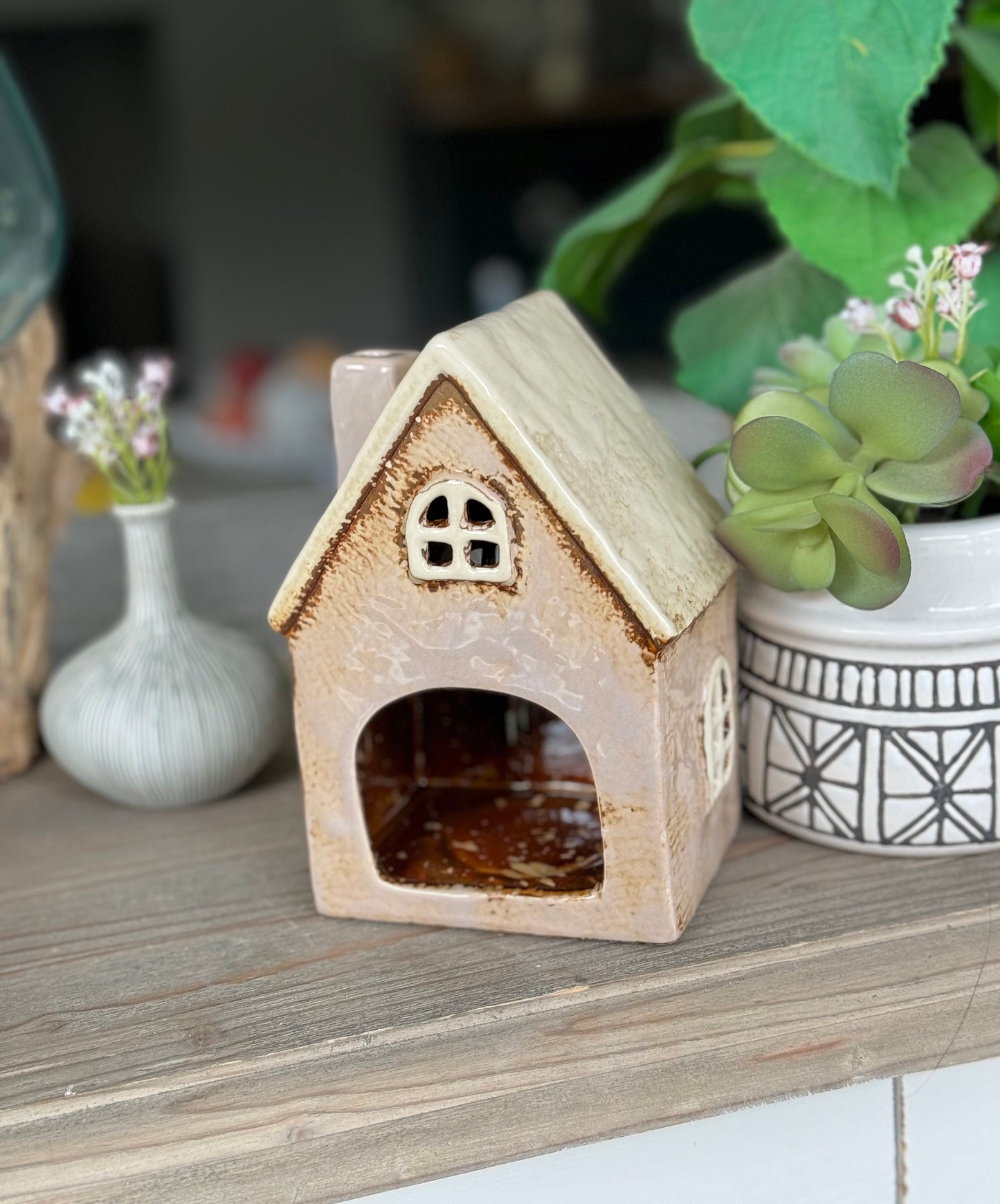 Cream Traditional Village House /Cottage Candle Holder