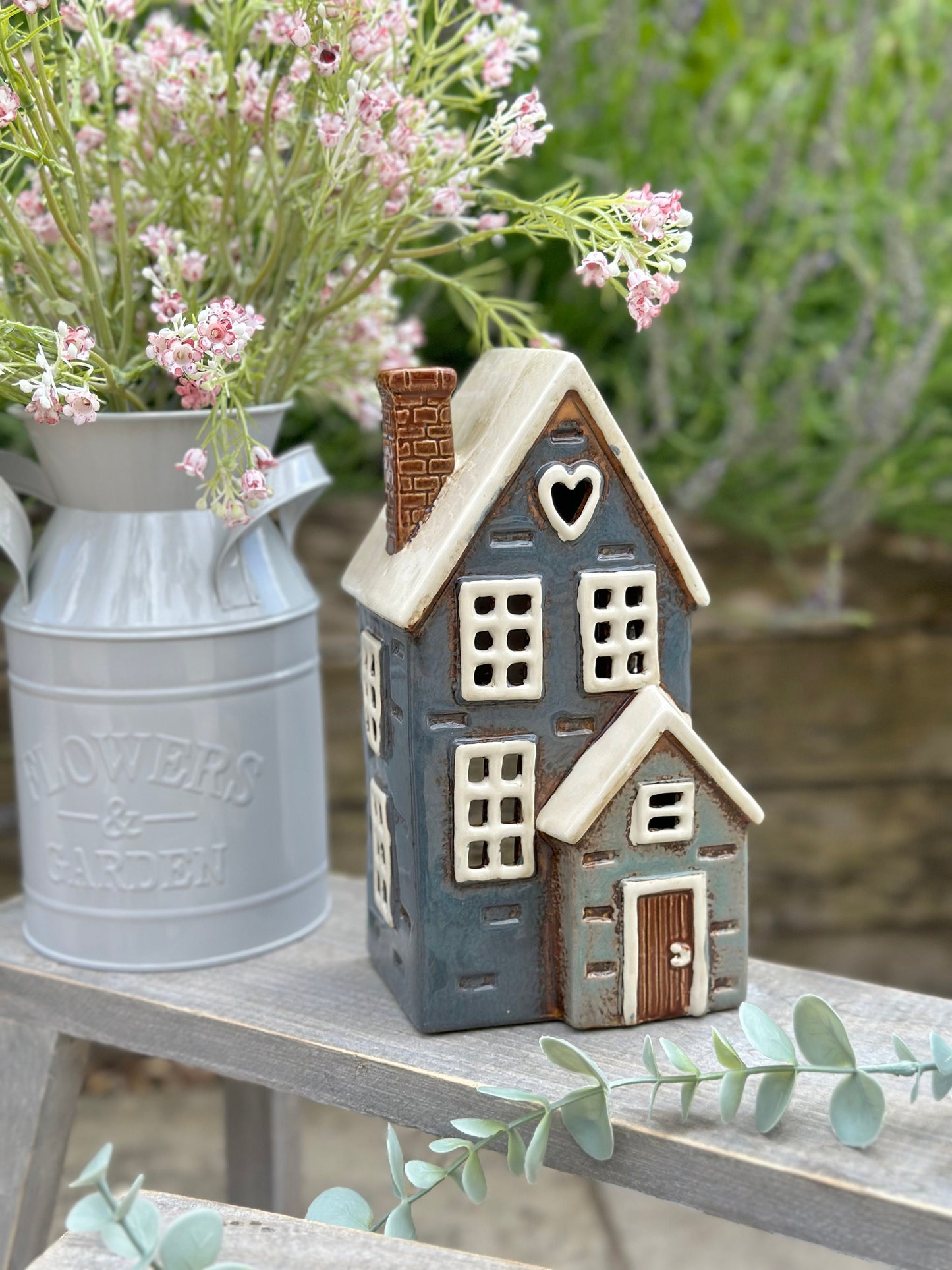 Navy/Duck Egg Traditional Village Porch House Candle Holder