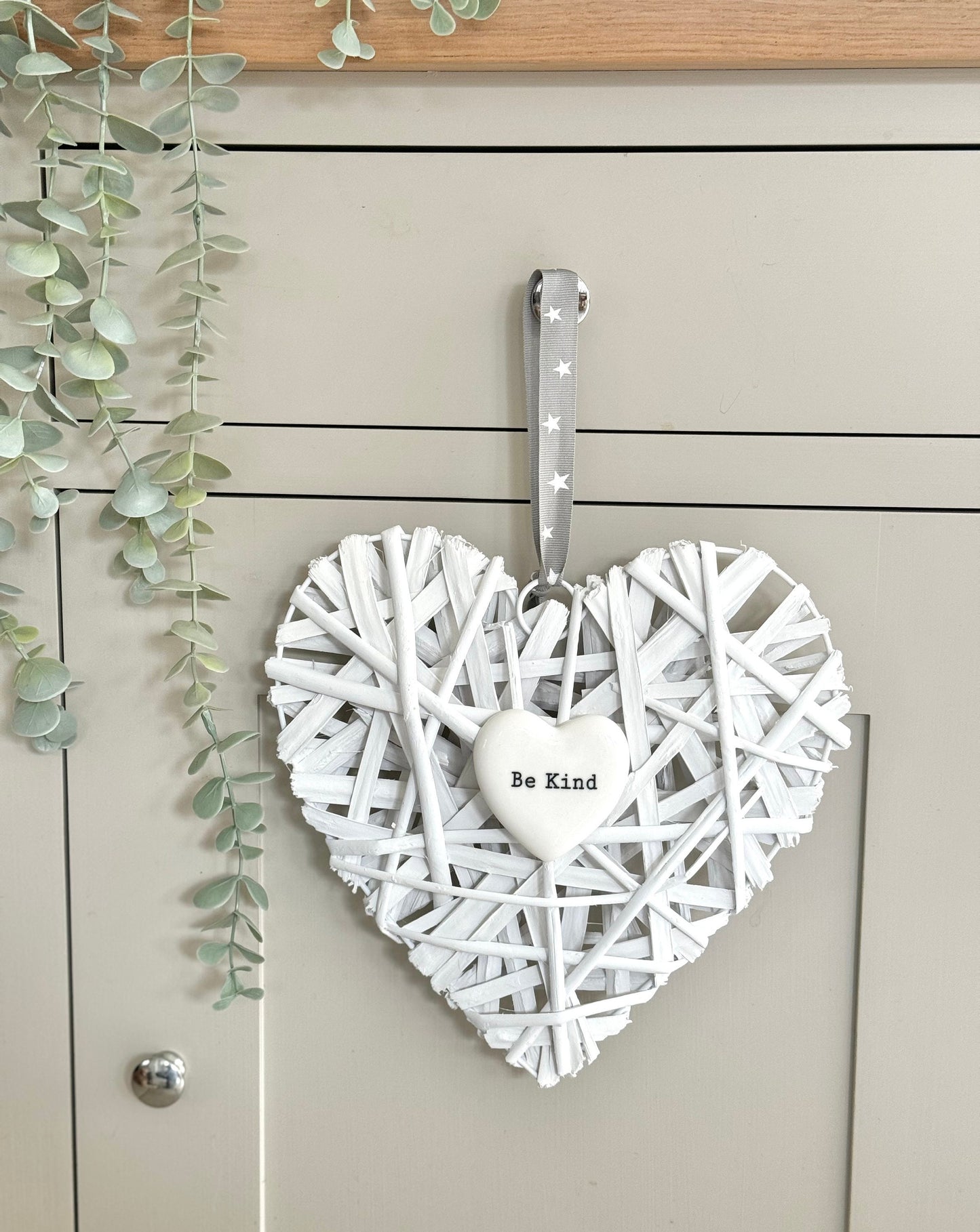 Be Kind White Wicker Heart Hanger